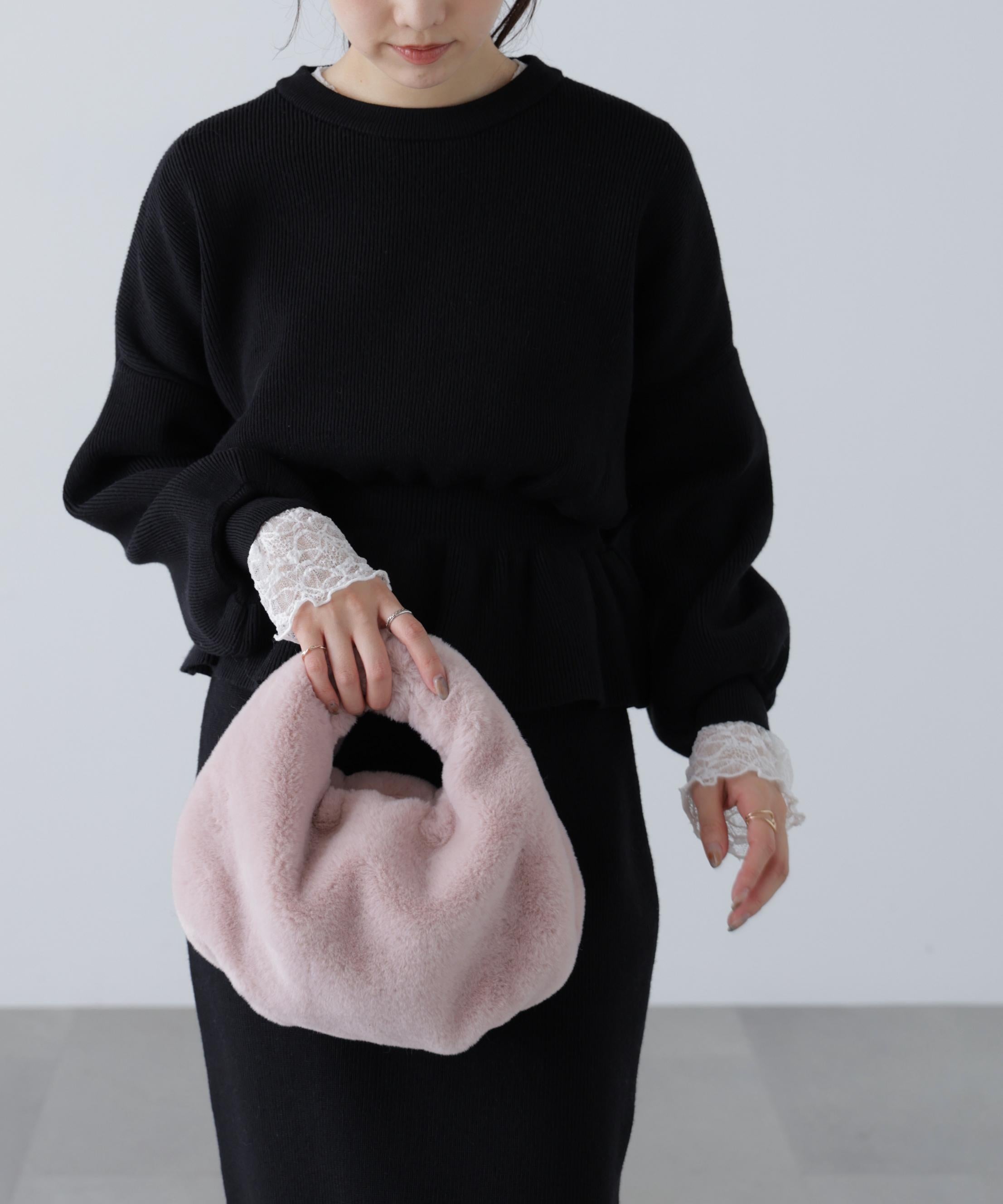 フェイクファーバッグ ピンク