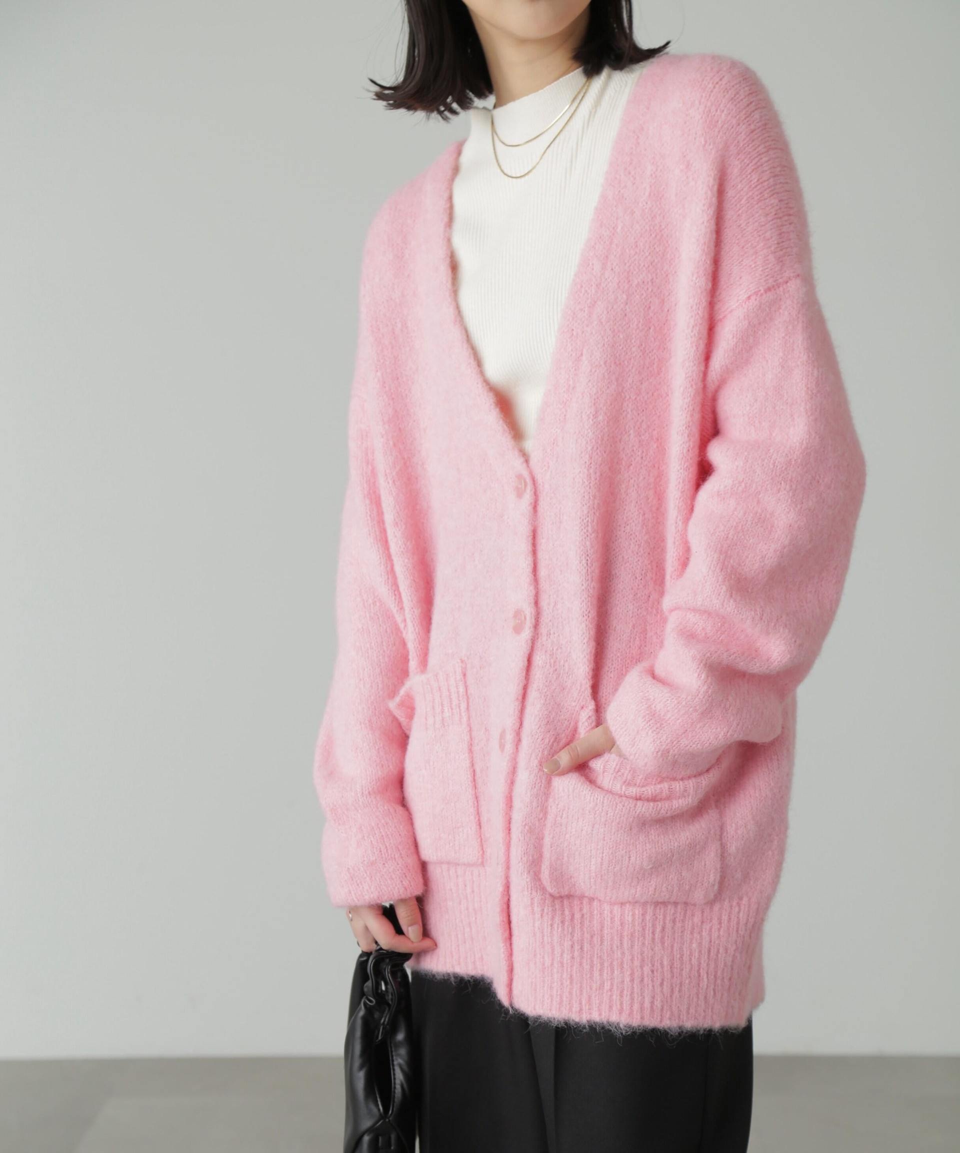 ウール混リサイクルエコニットカーディガン ピンク