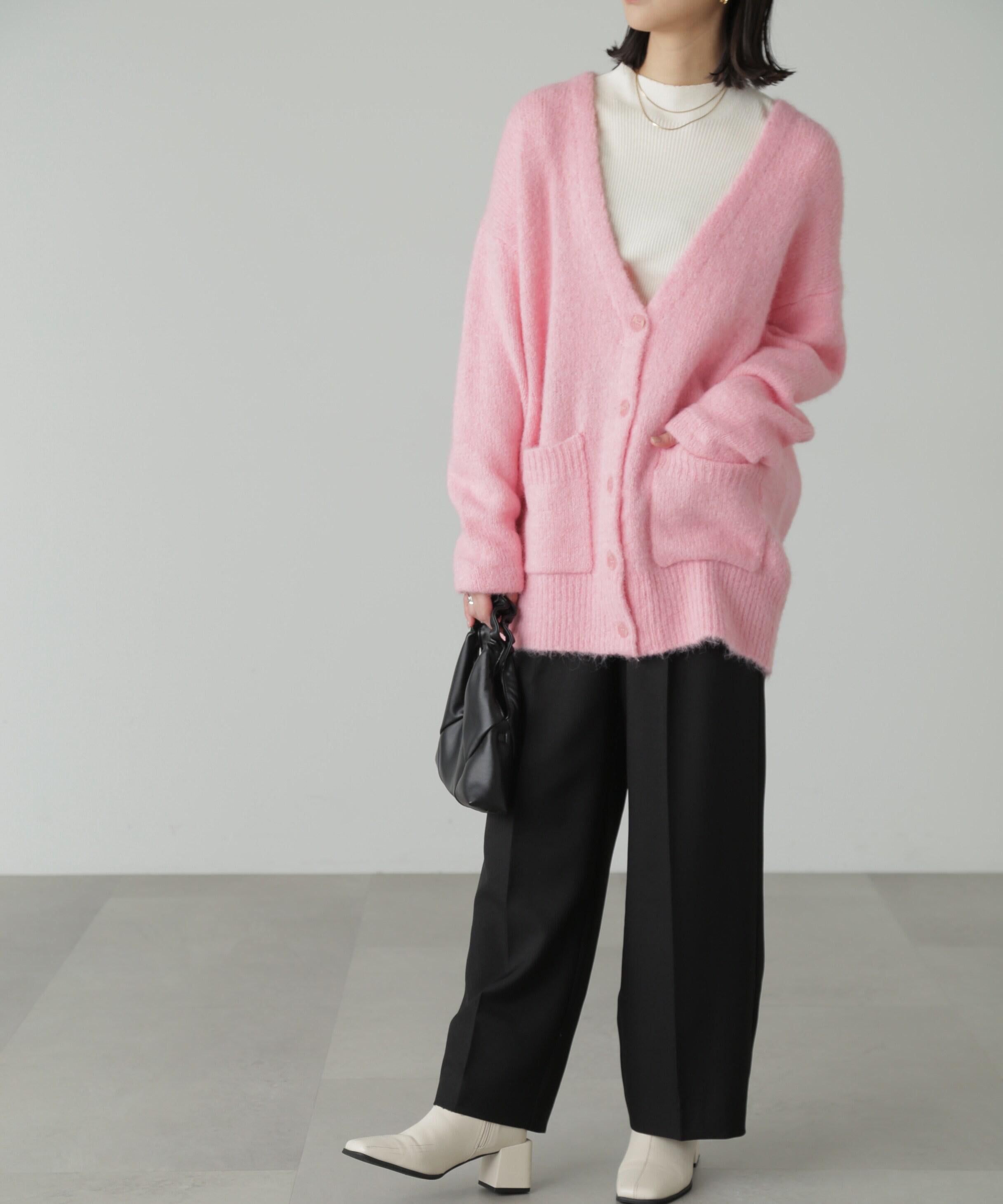 ウール混リサイクルエコニットカーディガン ピンク
