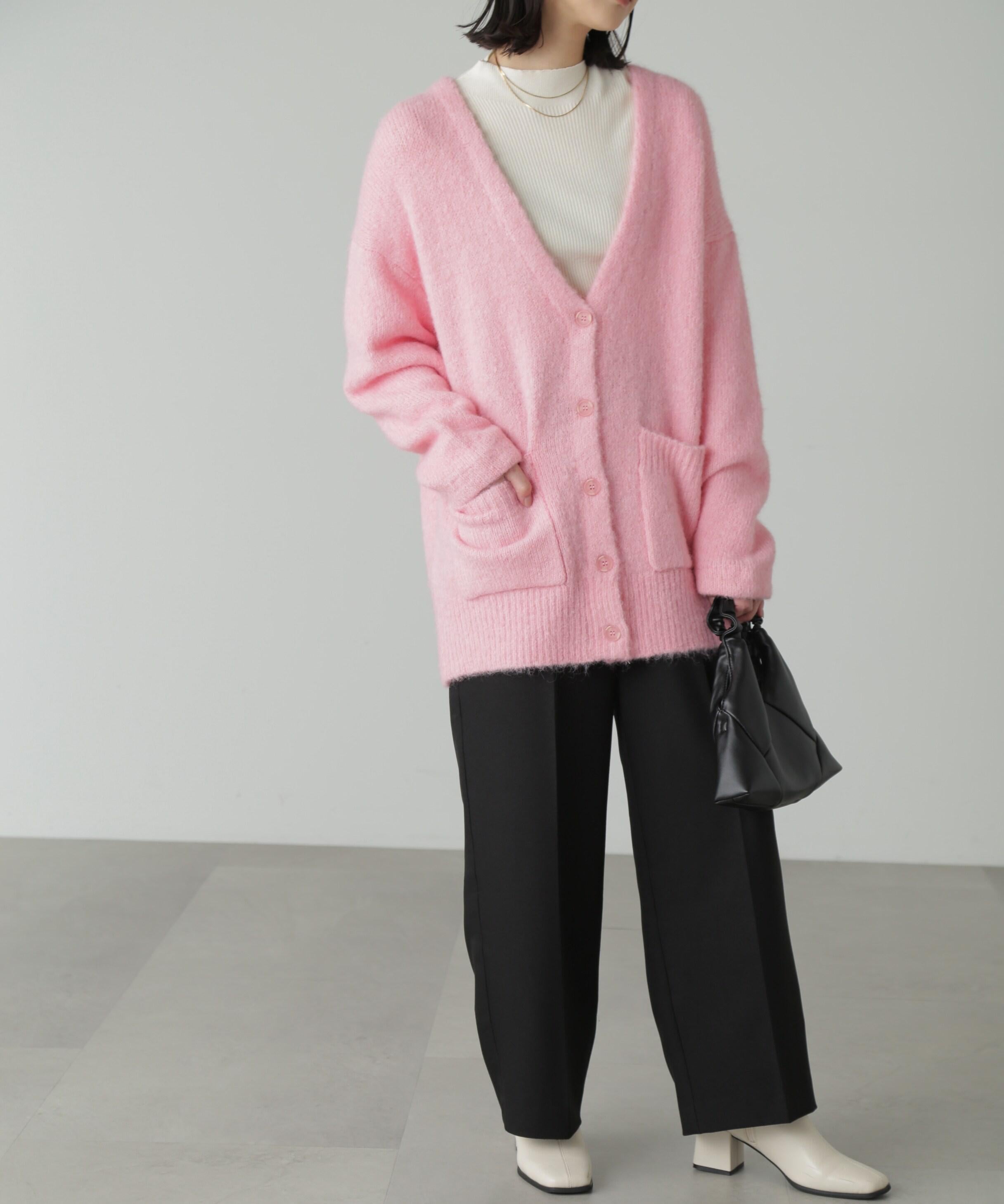 ウール混リサイクルエコニットカーディガン ピンク