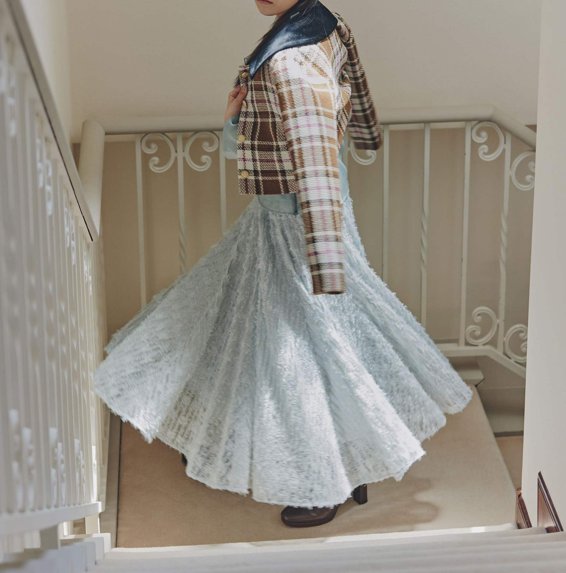 フェザーテープチュールスカート ブルー