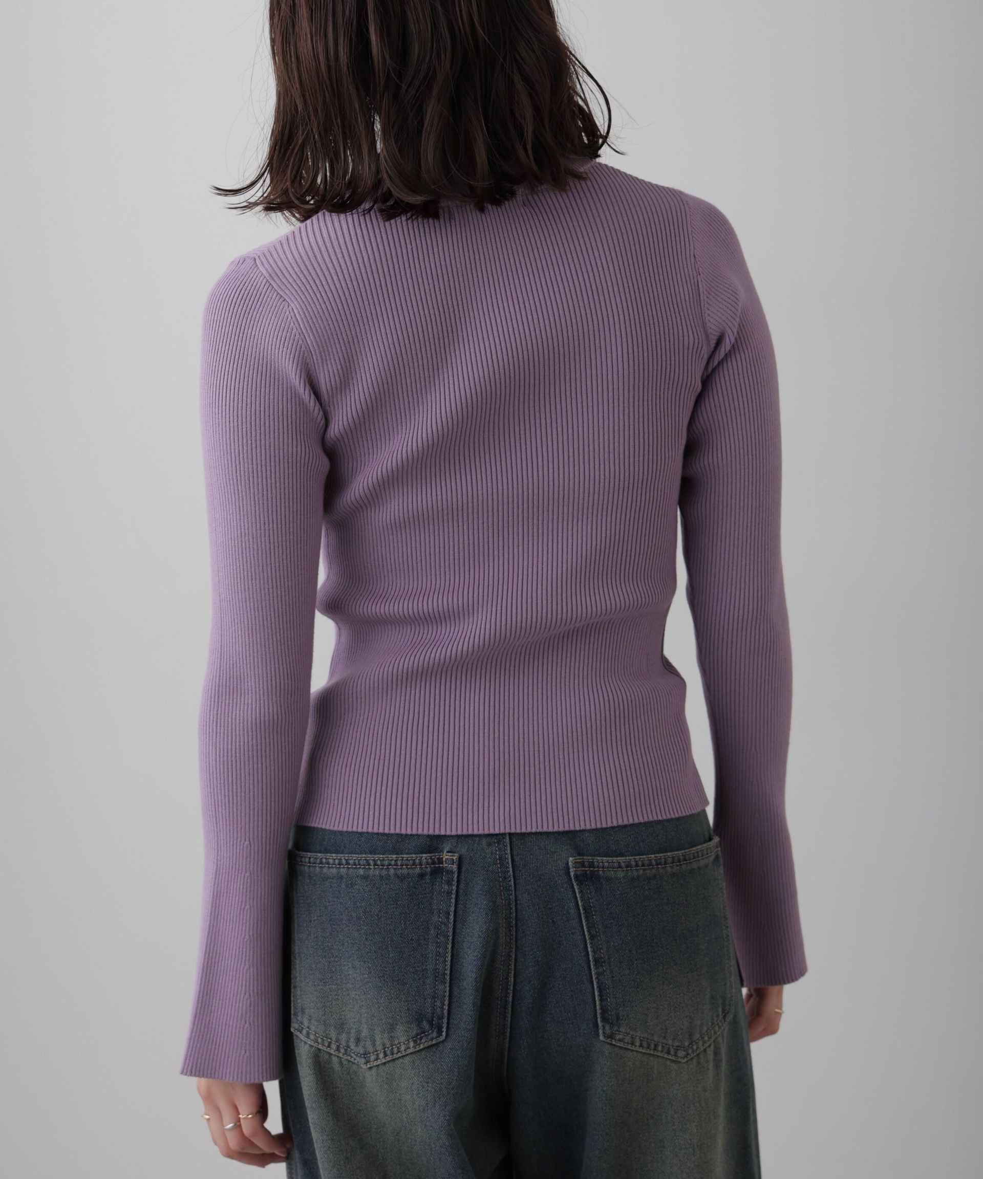 〈洗える〉マシンウォッシャブルクルーネックニット パープル