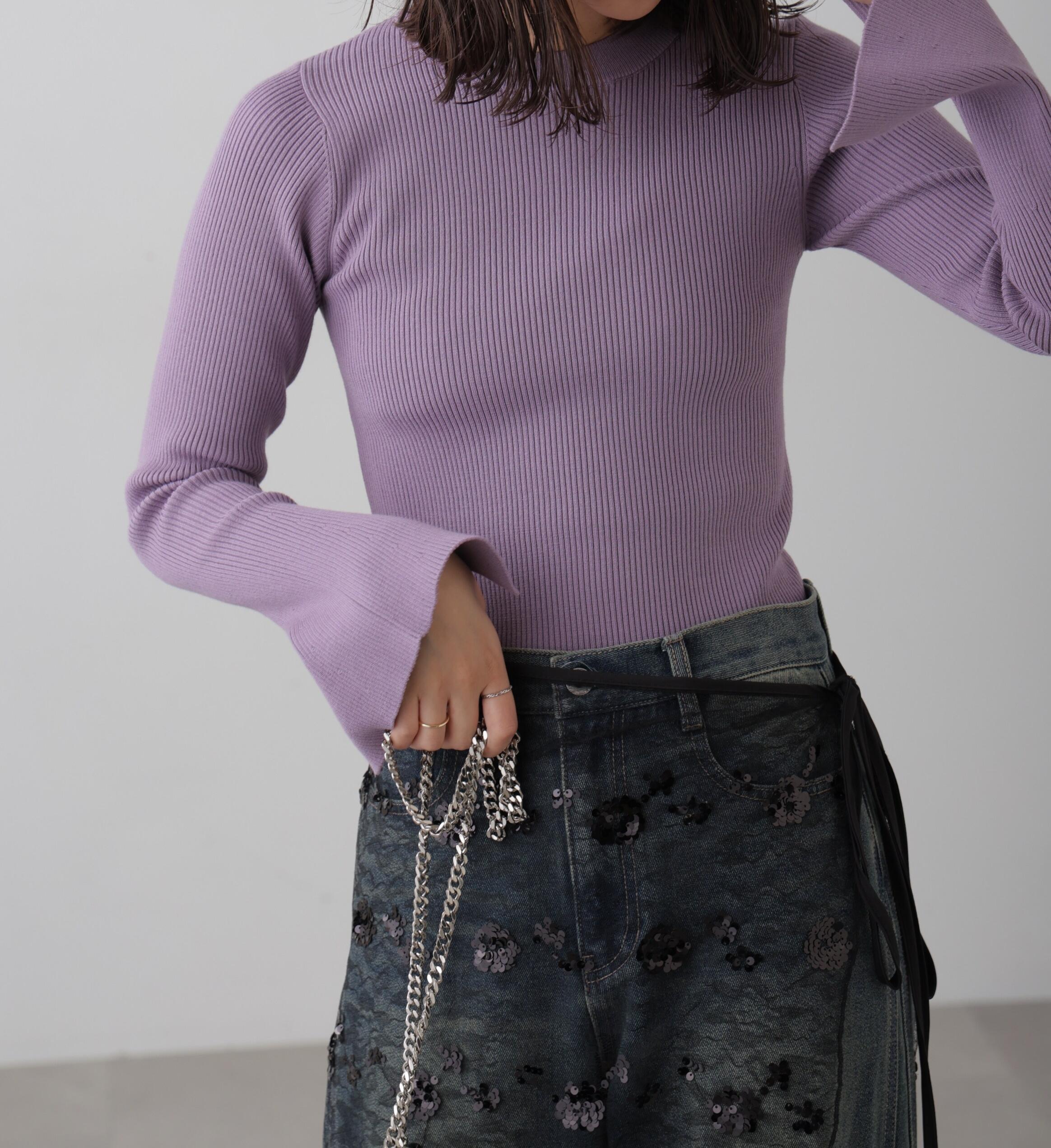 〈洗える〉マシンウォッシャブルクルーネックニット パープル