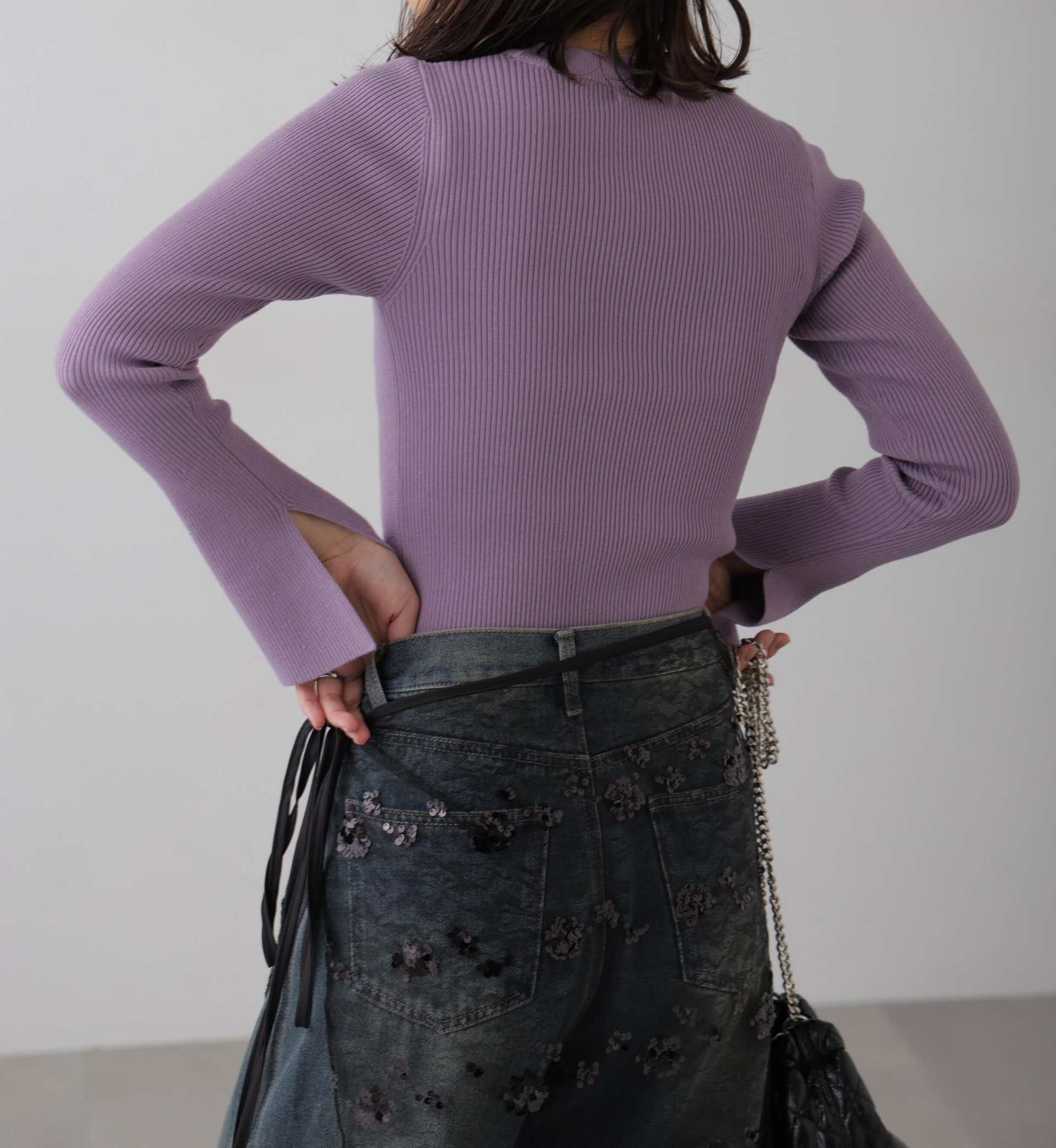 〈洗える〉マシンウォッシャブルクルーネックニット パープル