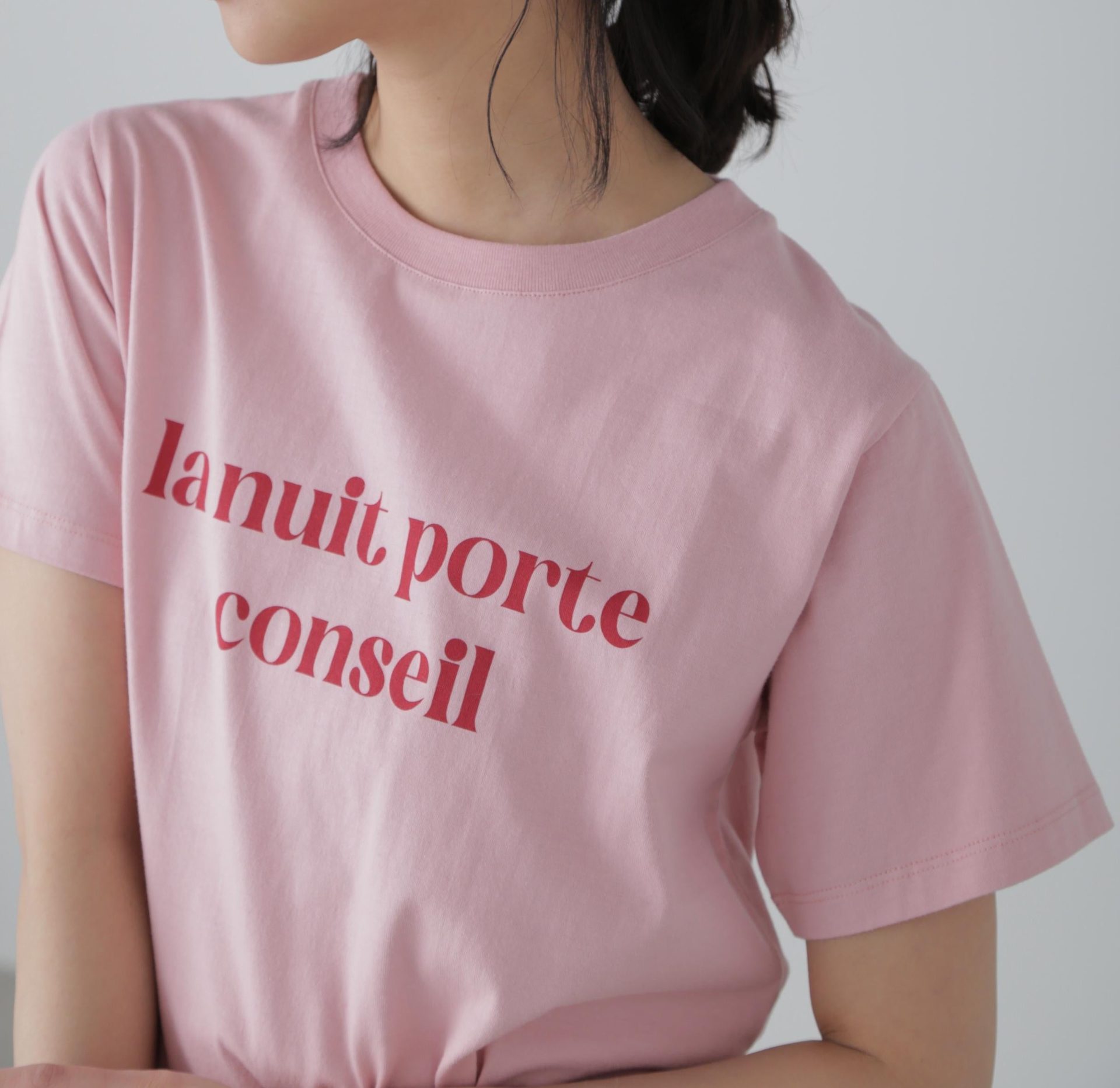 カラーフレンチロゴプリントTシャツ ピンク×レッド
