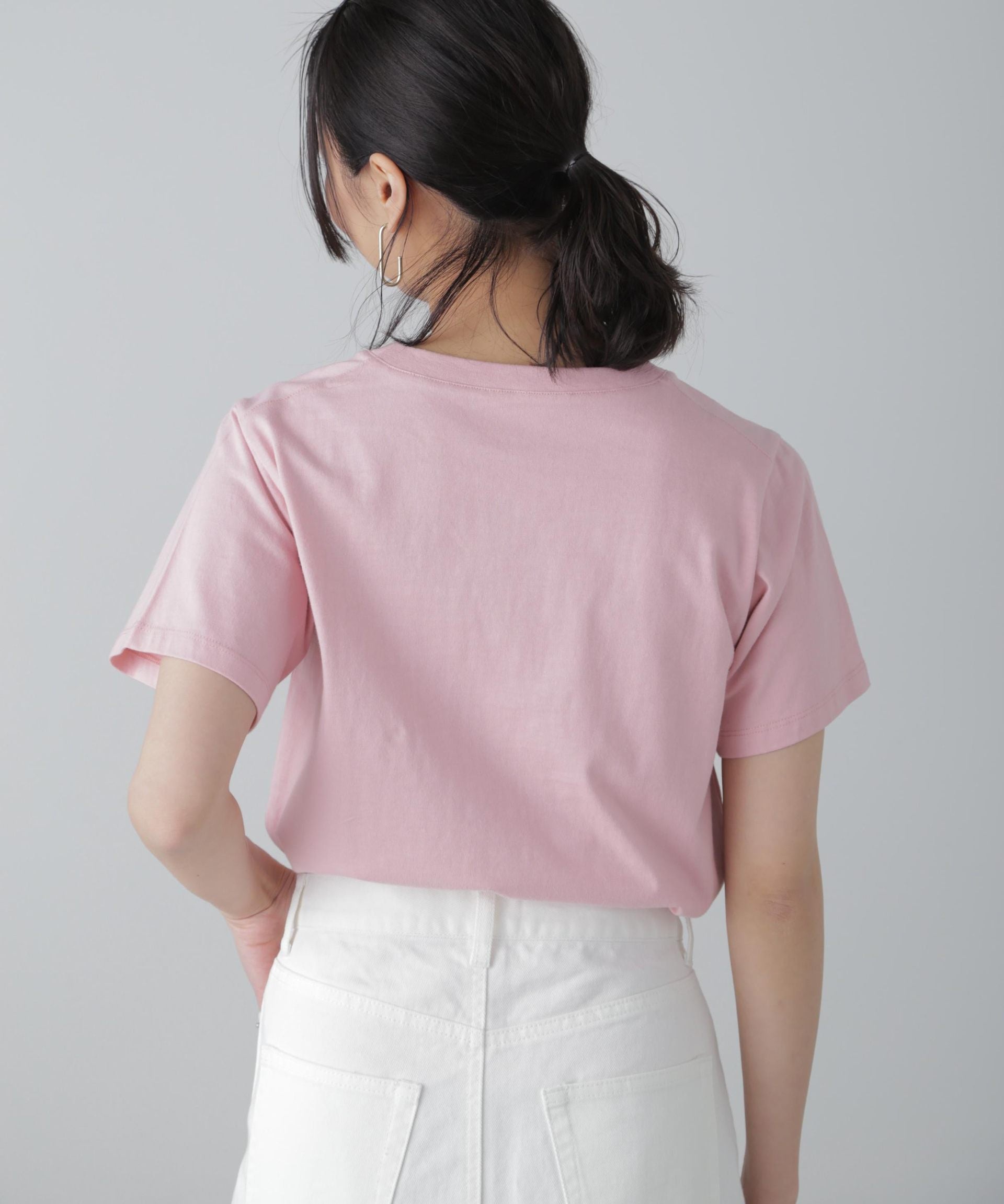 カラーフレンチロゴプリントTシャツ ピンク×レッド