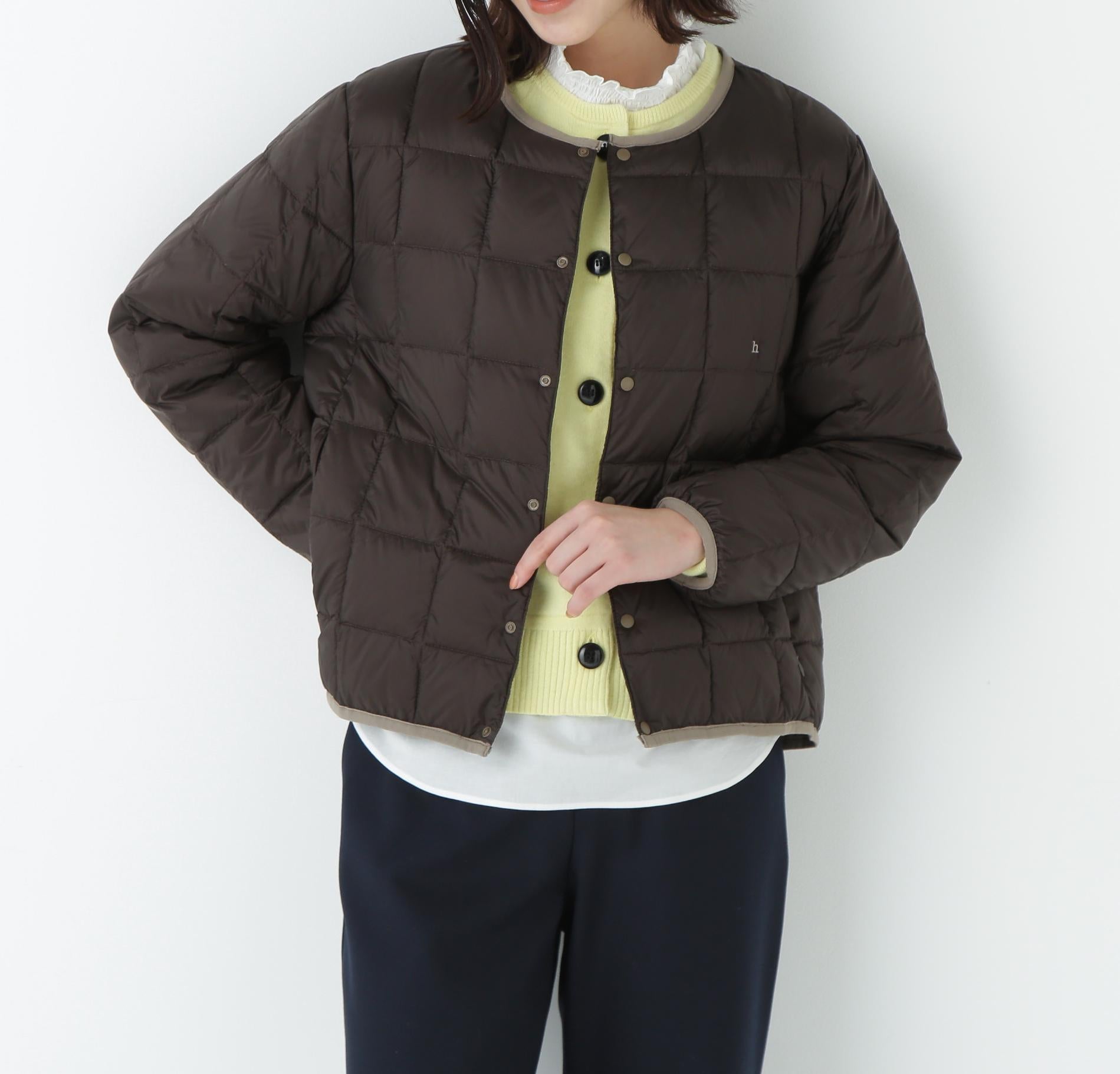 リバーシブルクルーネックダウンブルゾン ダークチョコ×カーキ
