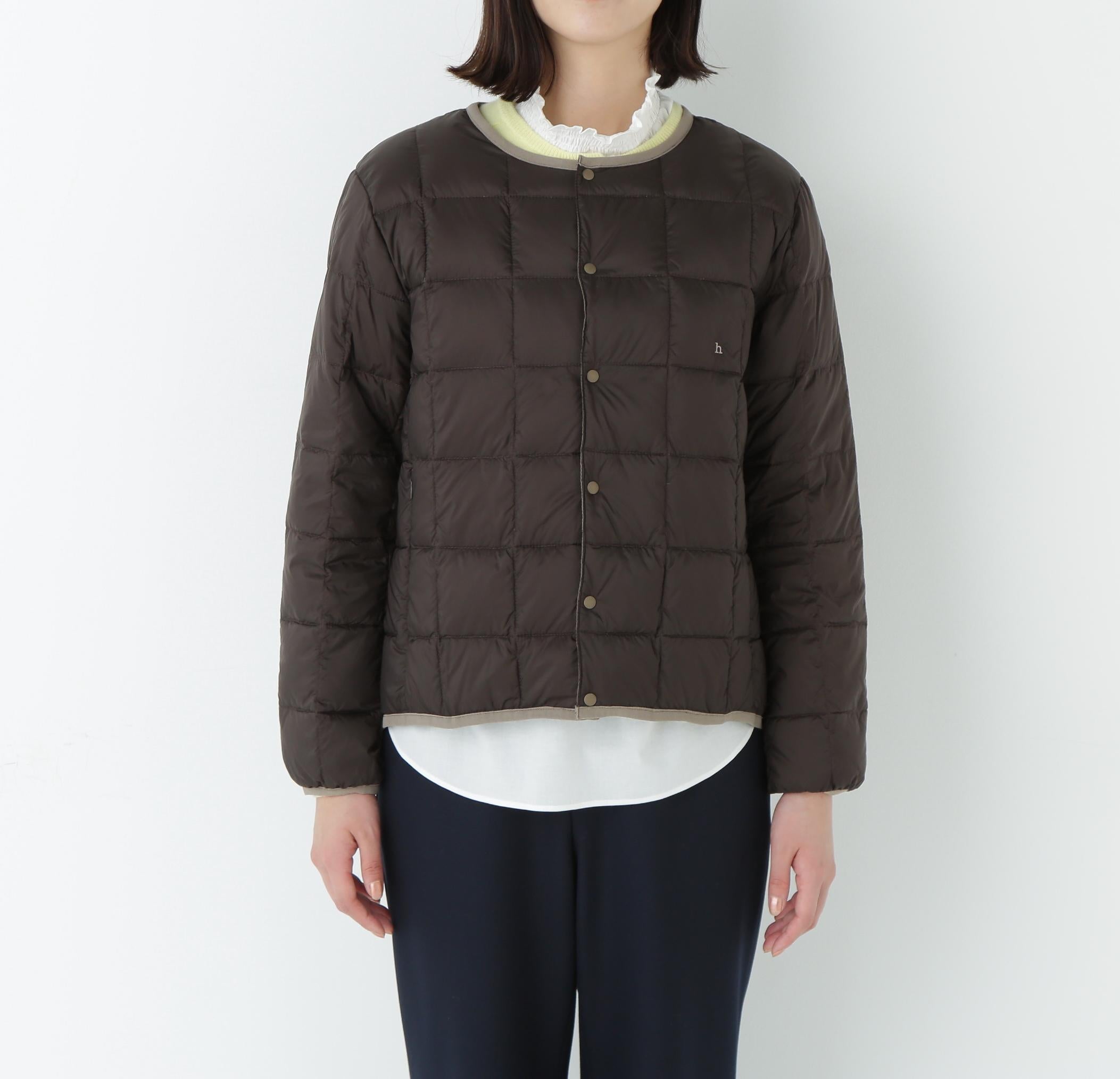 リバーシブルクルーネックダウンブルゾン ダークチョコ×カーキ