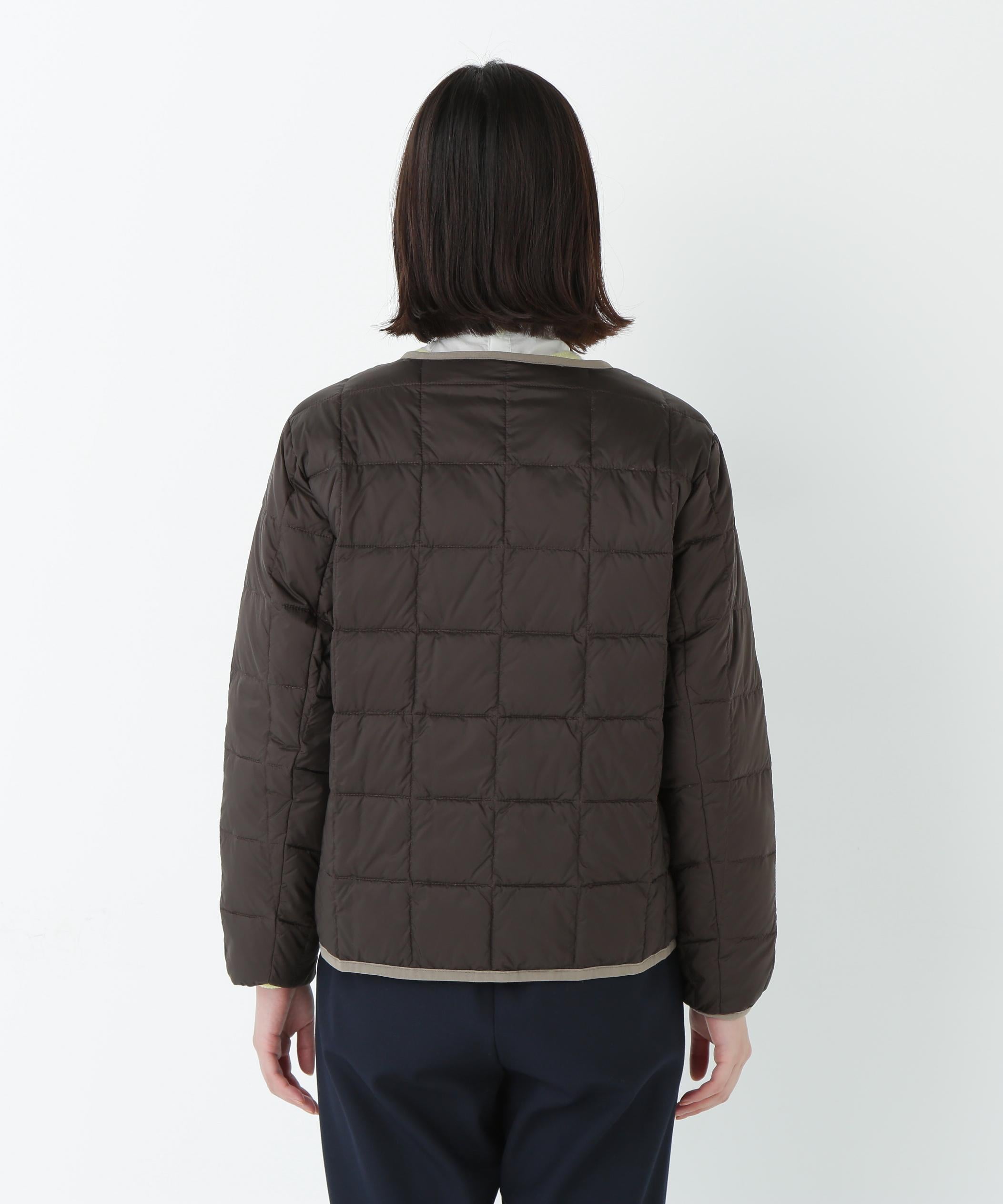 リバーシブルクルーネックダウンブルゾン ダークチョコ×カーキ