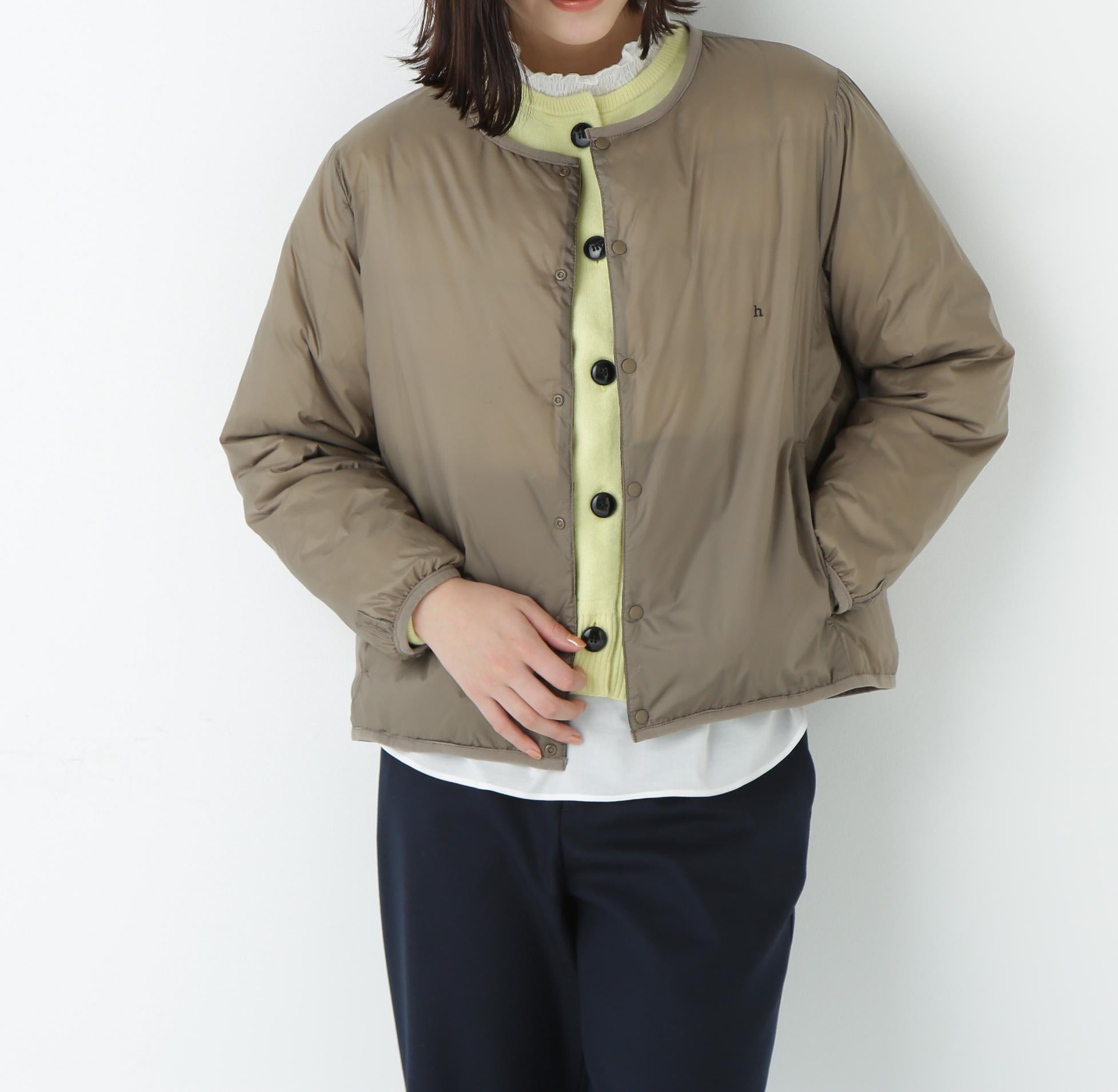 リバーシブルクルーネックダウンブルゾン ダークチョコ×カーキ