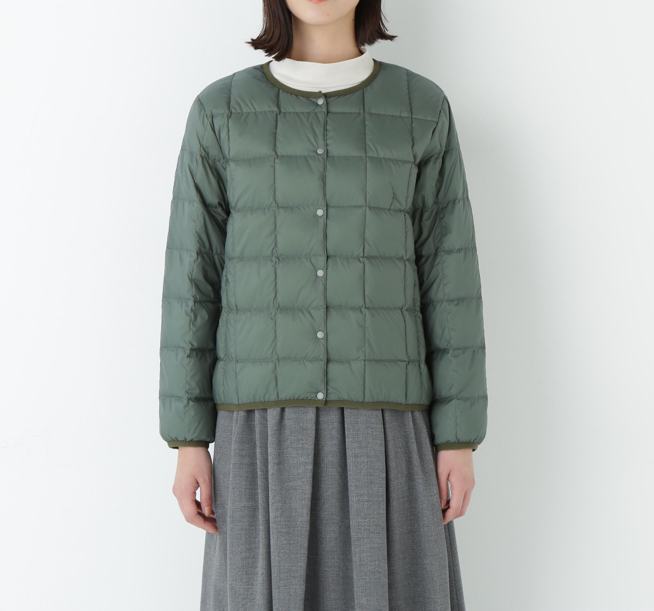 リバーシブルクルーネックダウンブルゾン ダークセージグリーン×ダークオリーブ