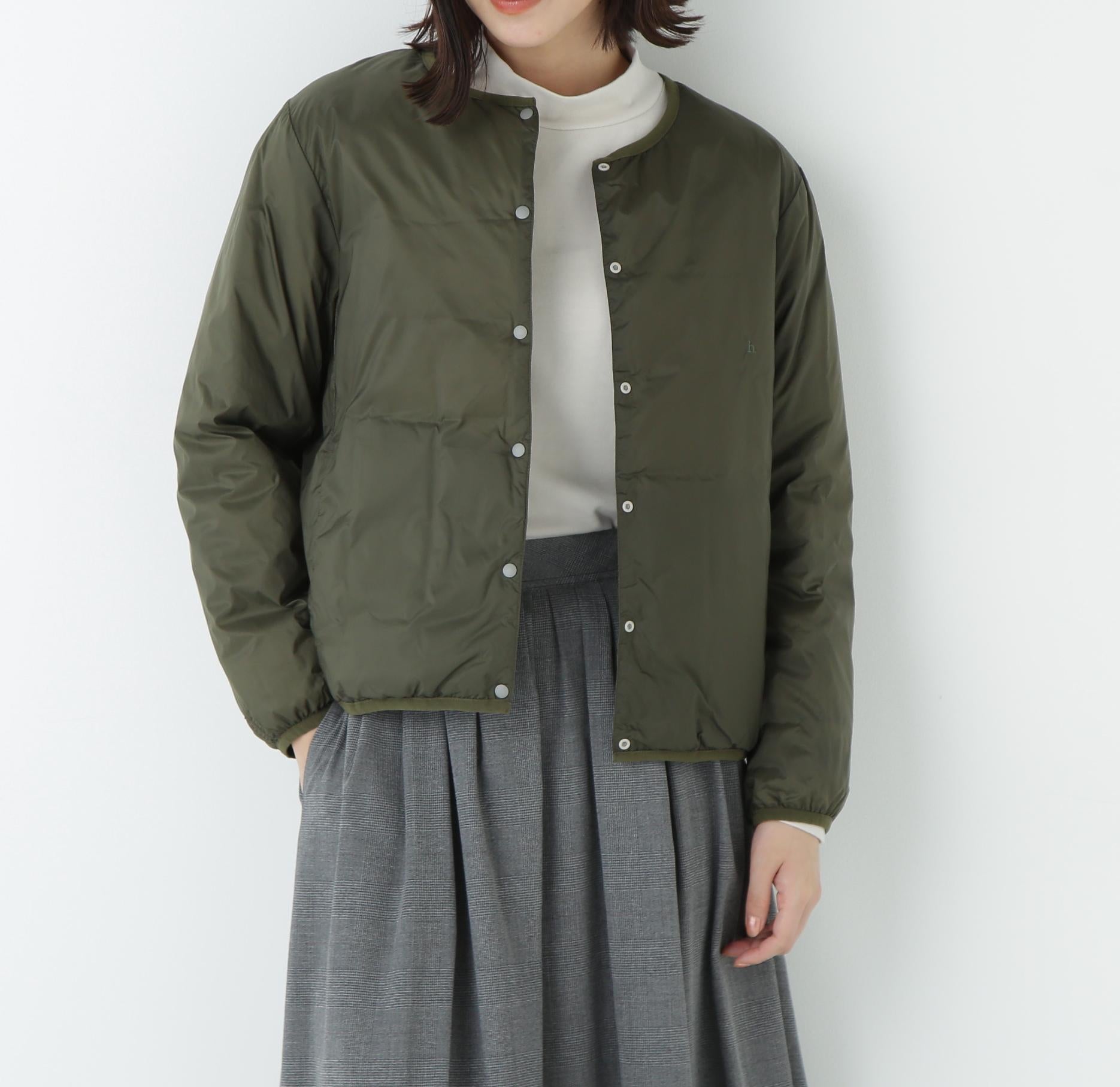 リバーシブルクルーネックダウンブルゾン ダークセージグリーン×ダークオリーブ