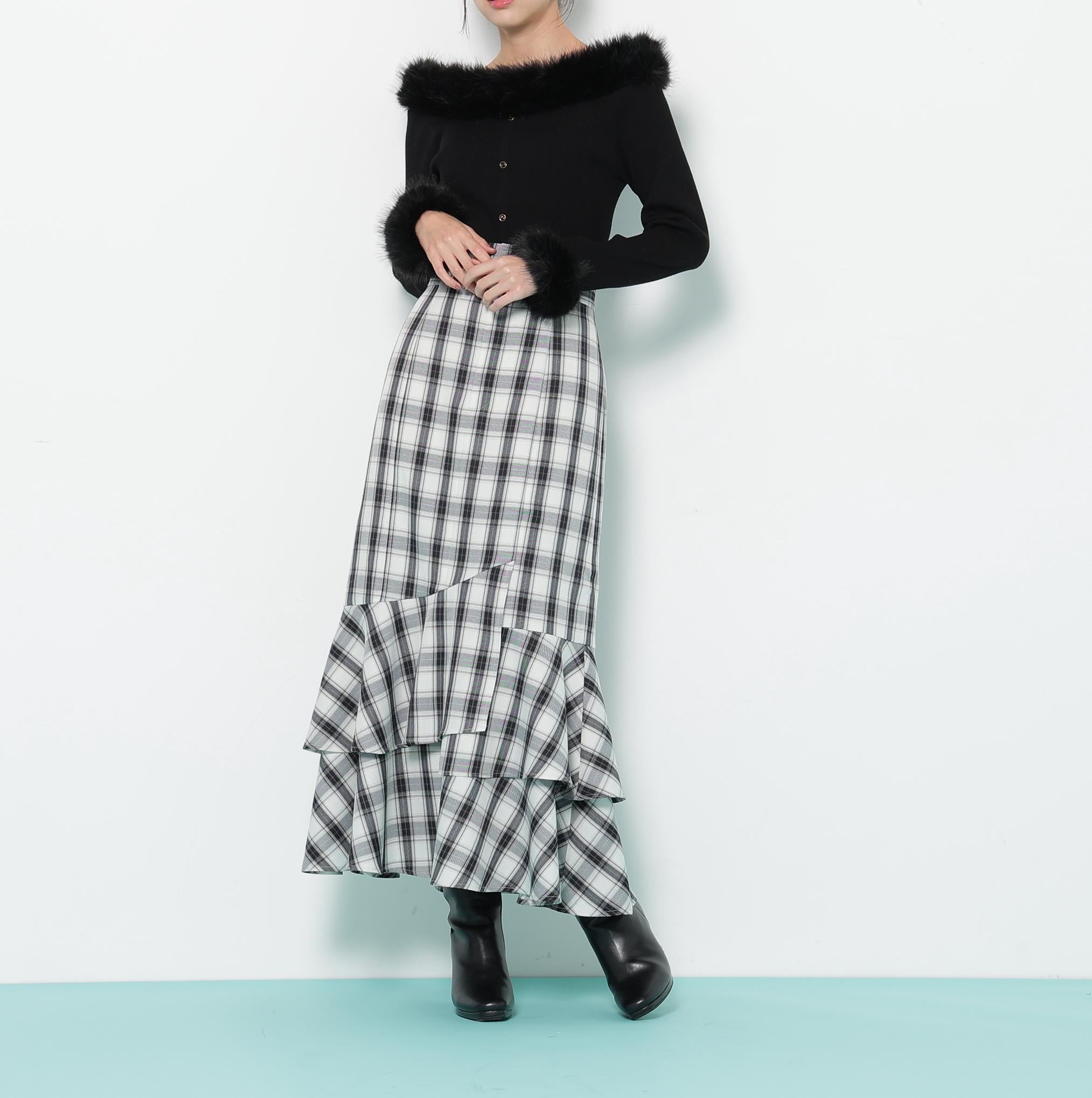 ナローマーメイドスカート ブラックチェック1