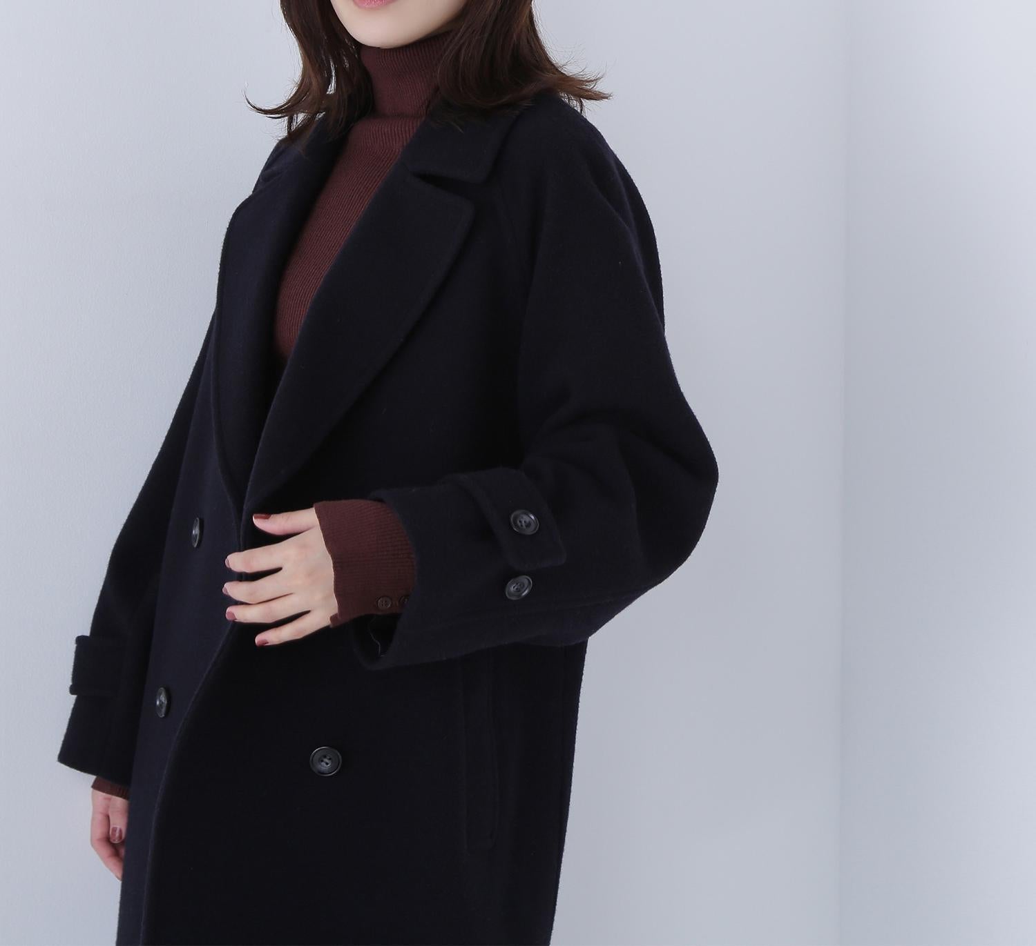 ベーシックタートルネックニット ダークブラウン1