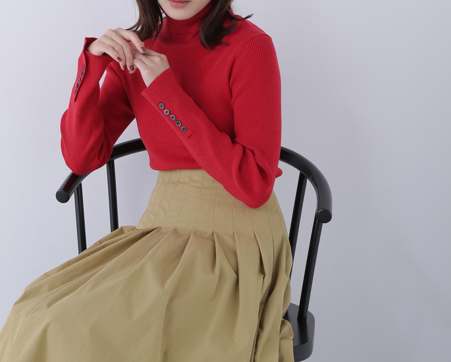 ベーシックタートルネックニット レッド