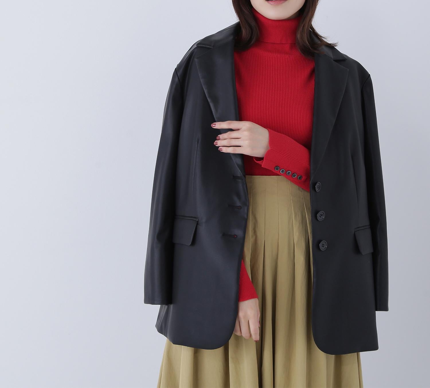 ベーシックタートルネックニット レッド