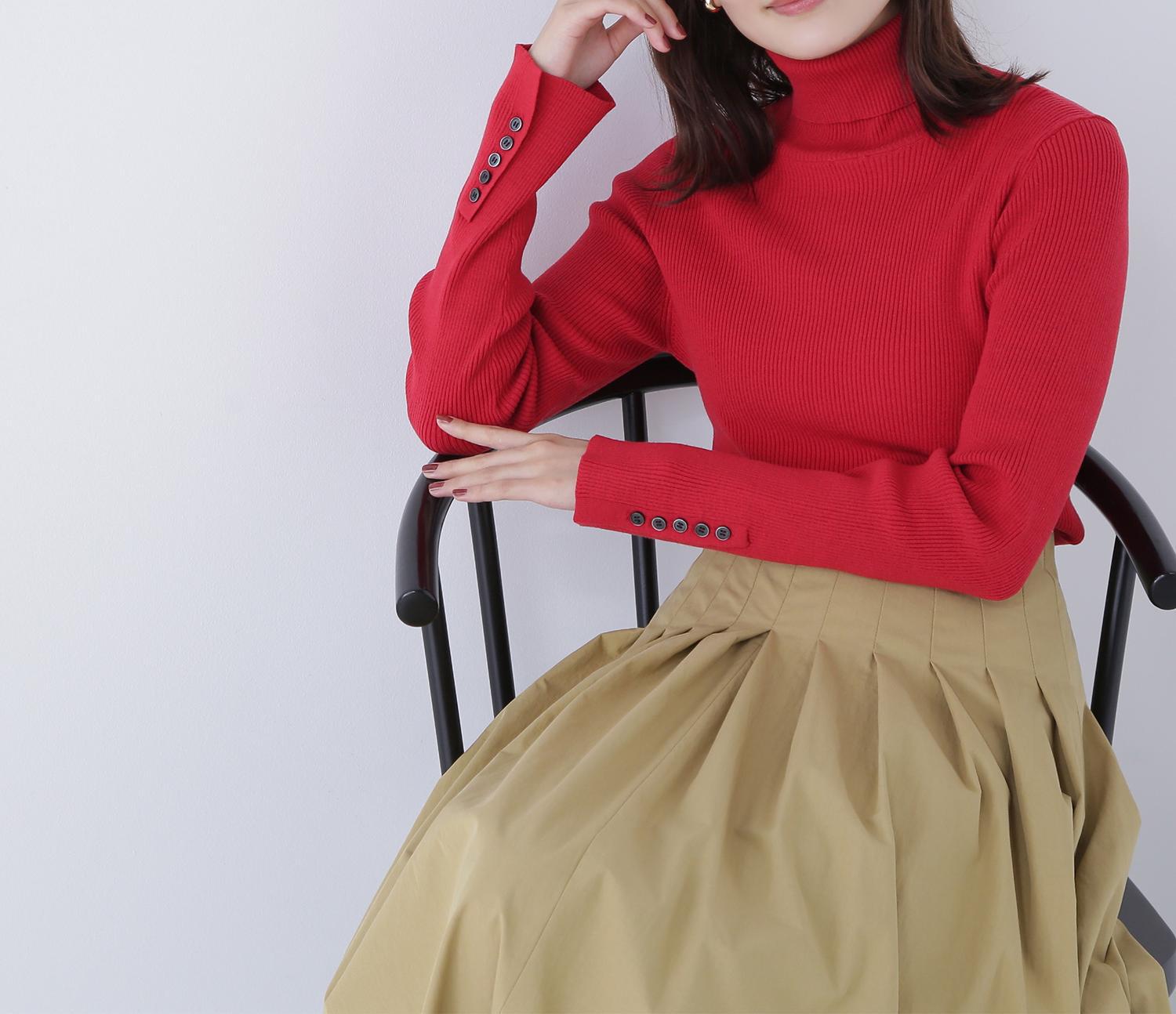 ベーシックタートルネックニット レッド