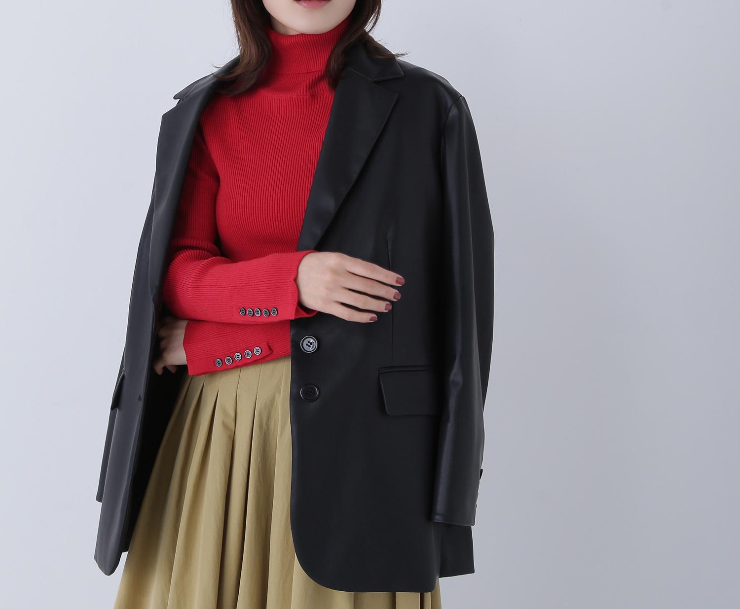 ベーシックタートルネックニット レッド