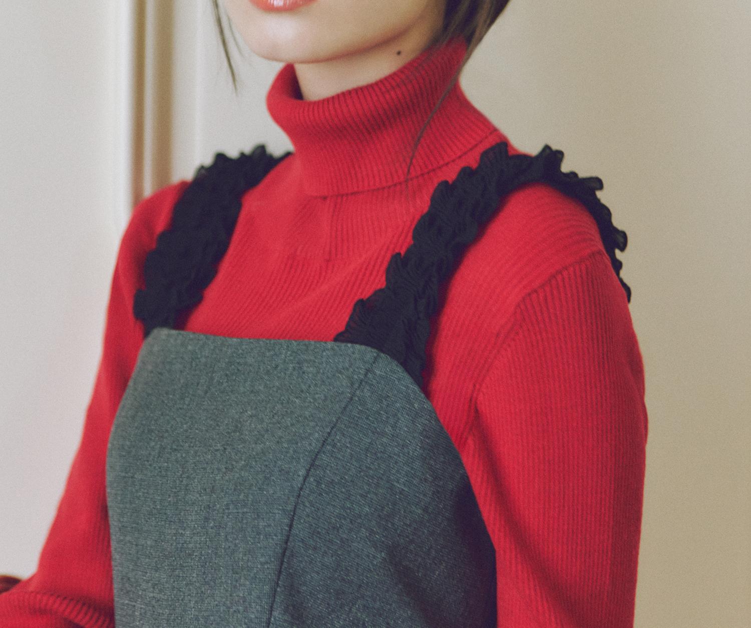 ベーシックタートルネックニット レッド