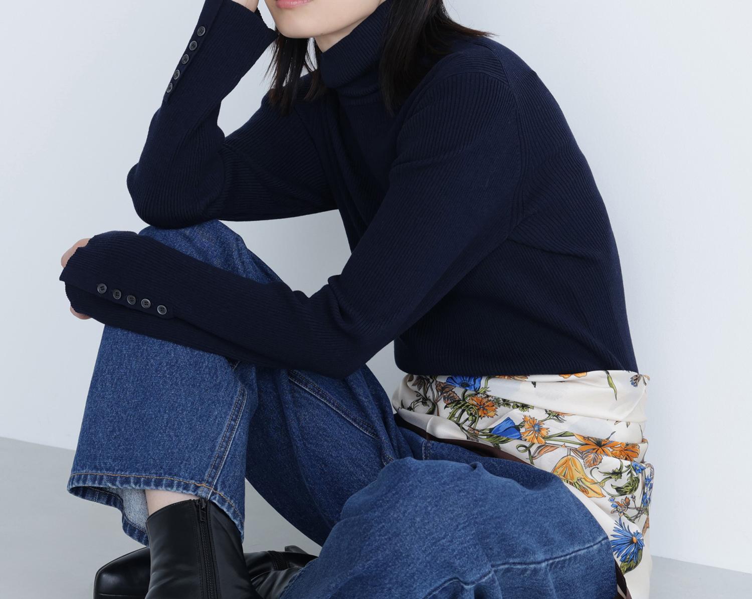 ベーシックタートルネックニット ネイビー