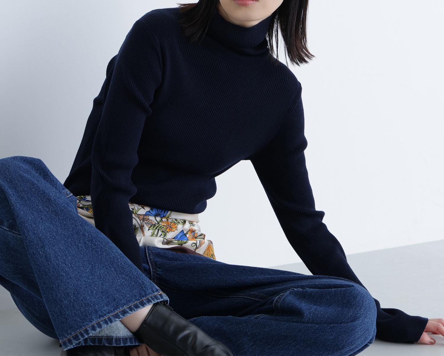 ベーシックタートルネックニット ネイビー