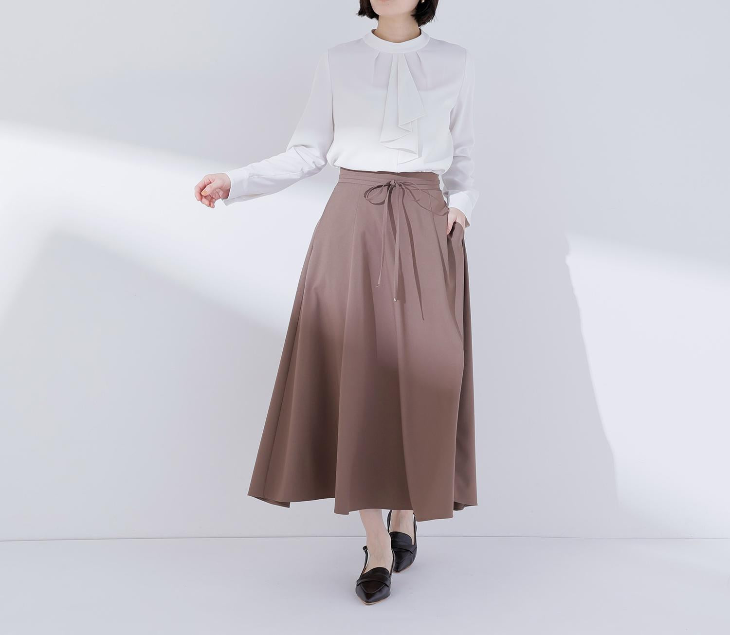 ナローリボンフレアスカート ブラウン