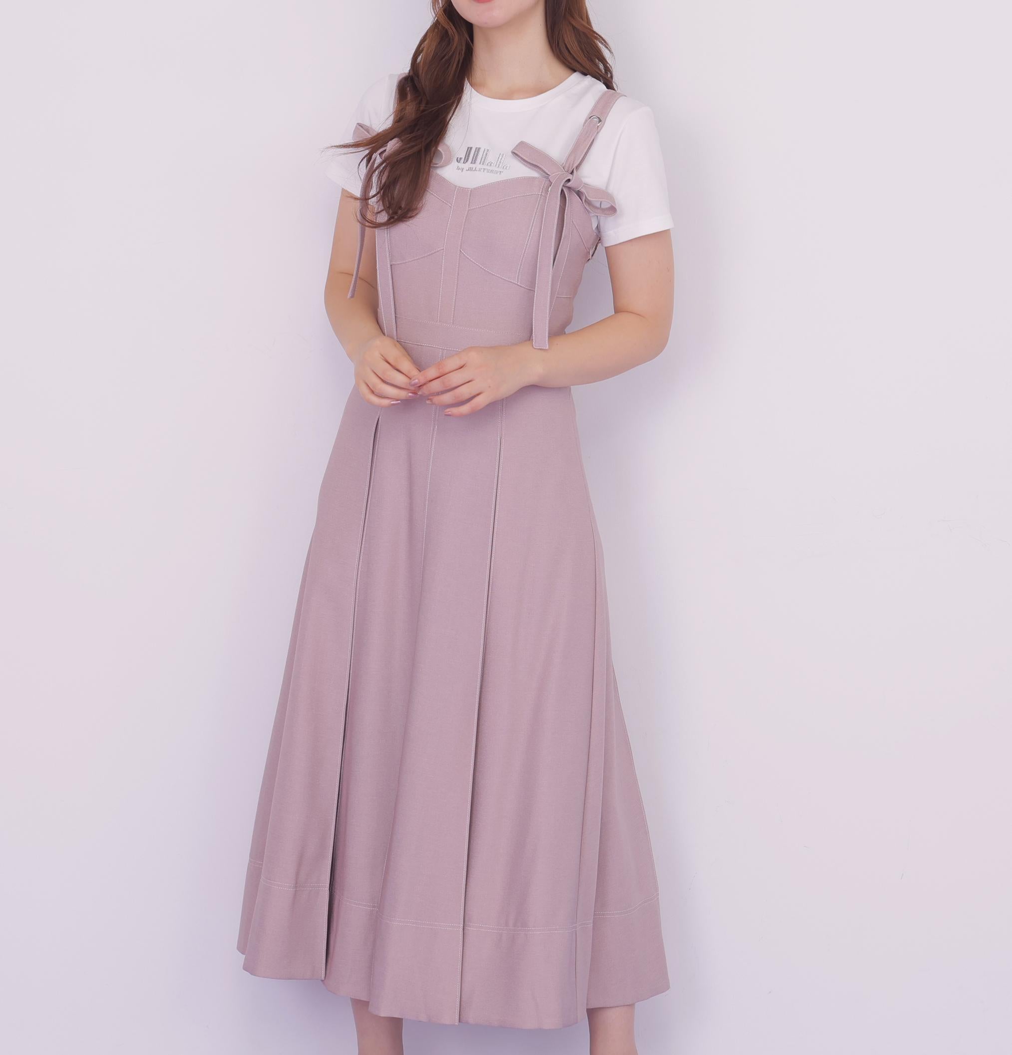 デニムライク配色ステッチビスチェジャンスカ ピンク