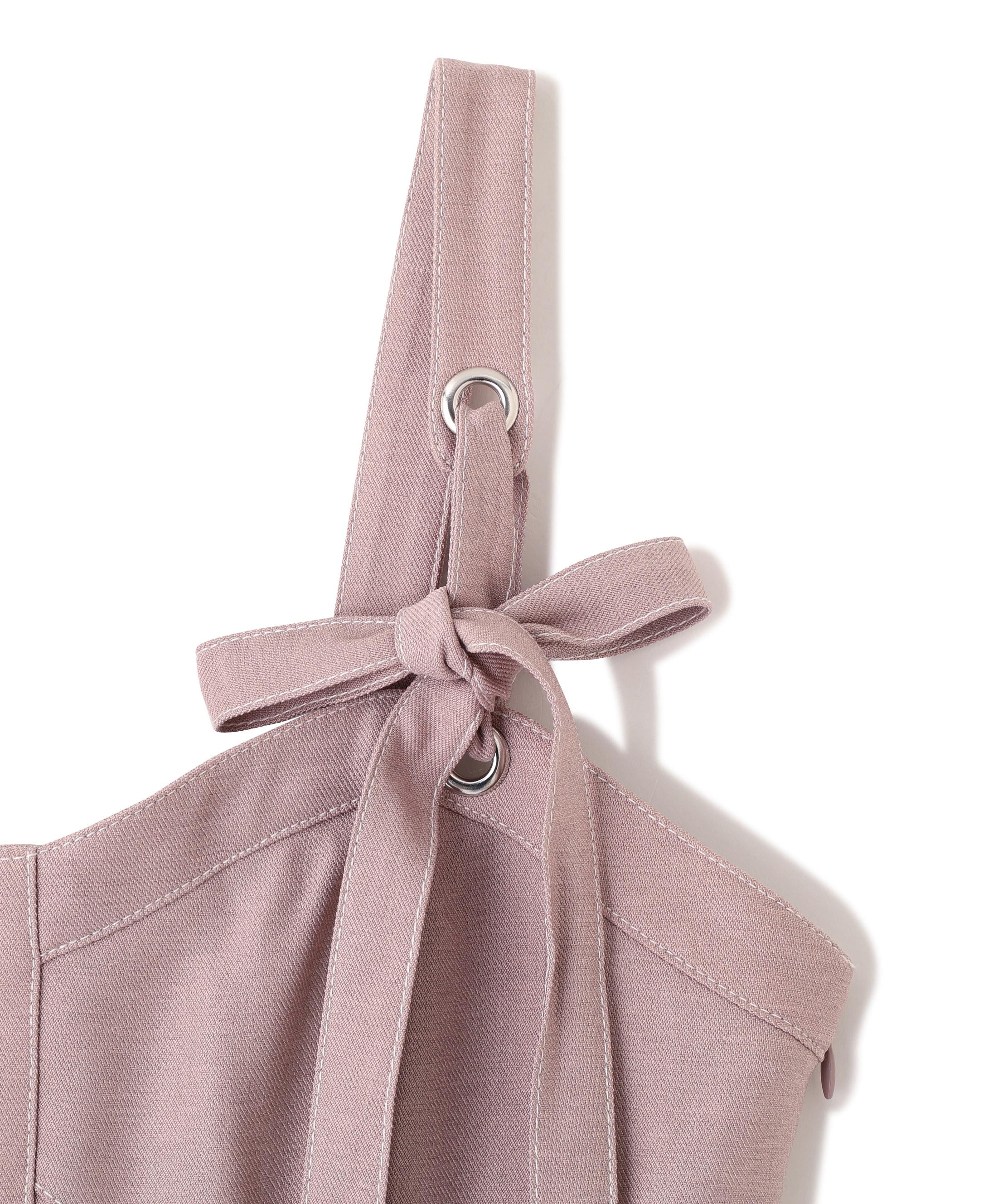 デニムライク配色ステッチビスチェジャンスカ ピンク