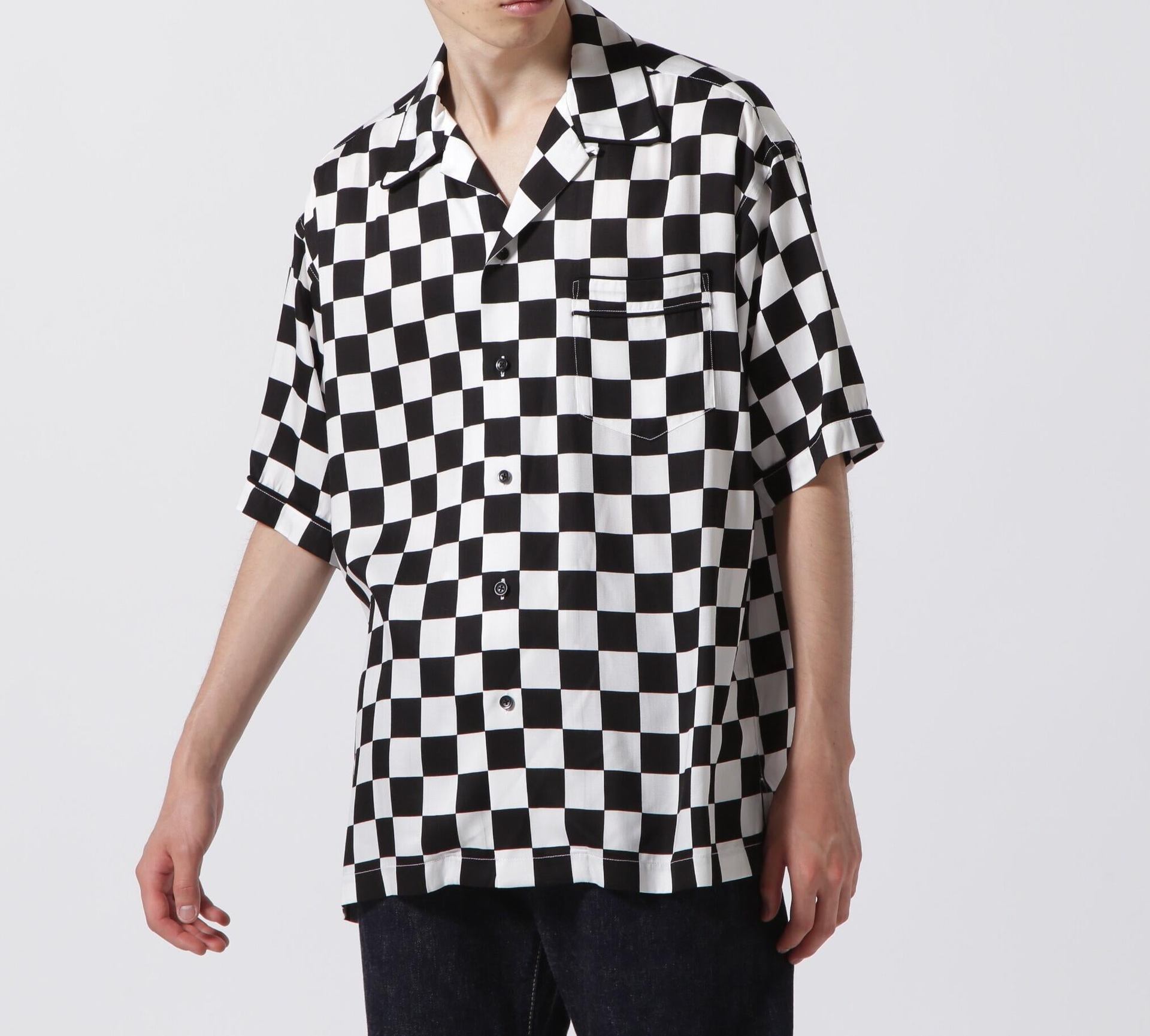 MINEDENIM（マインデニム）CU.Denim Checke flag S/S Open Colla SH ホワイト