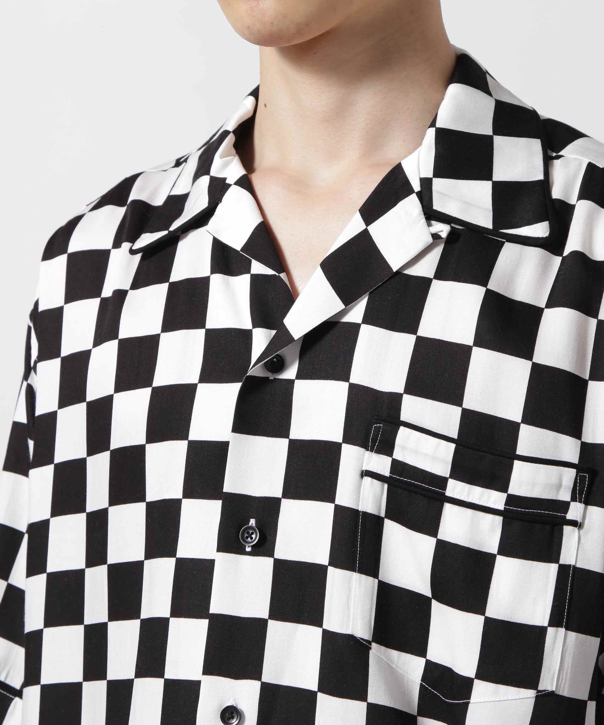 MINEDENIM（マインデニム）CU.Denim Checke flag S/S Open Colla SH ホワイト