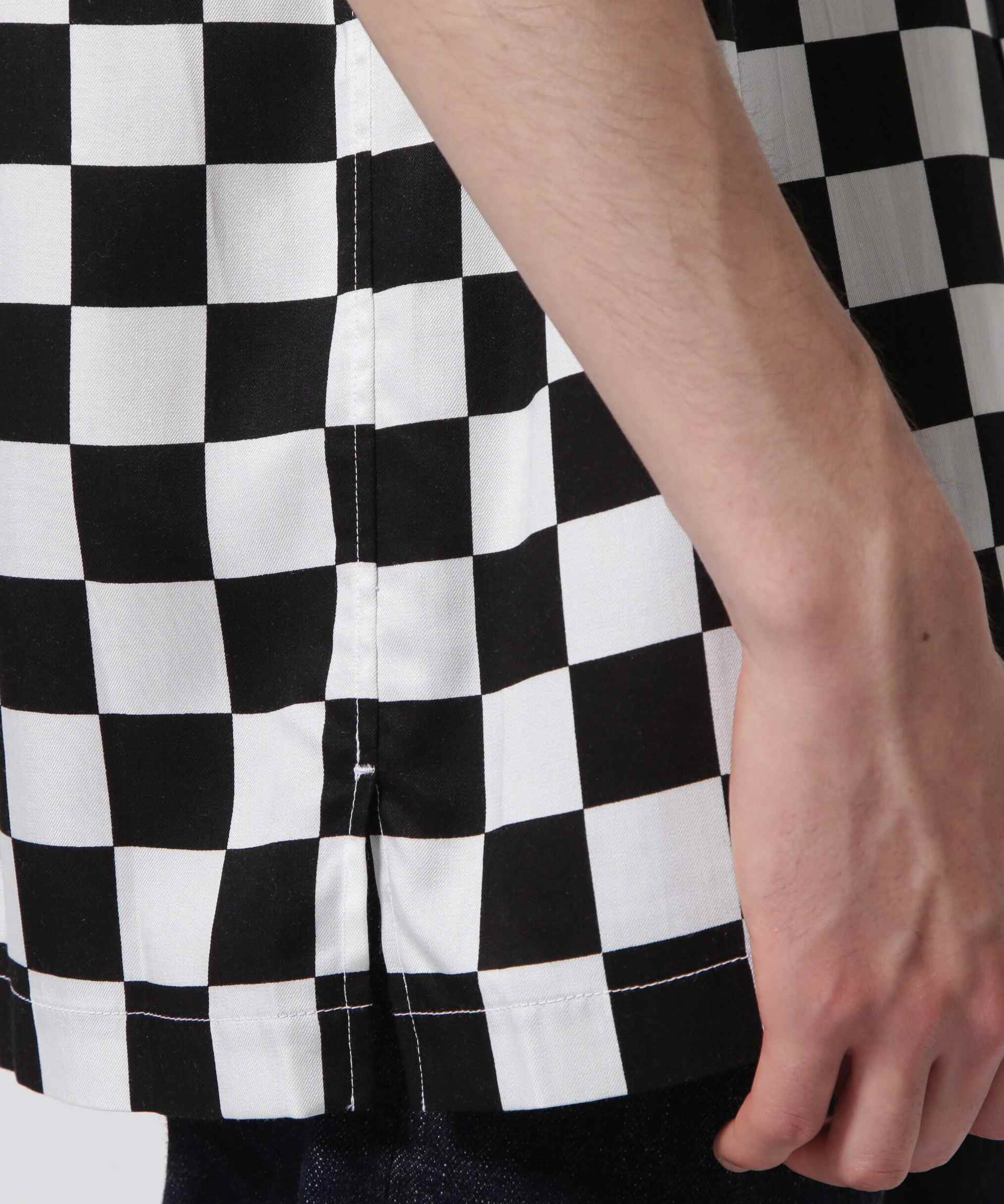 MINEDENIM（マインデニム）CU.Denim Checke flag S/S Open Colla SH ホワイト