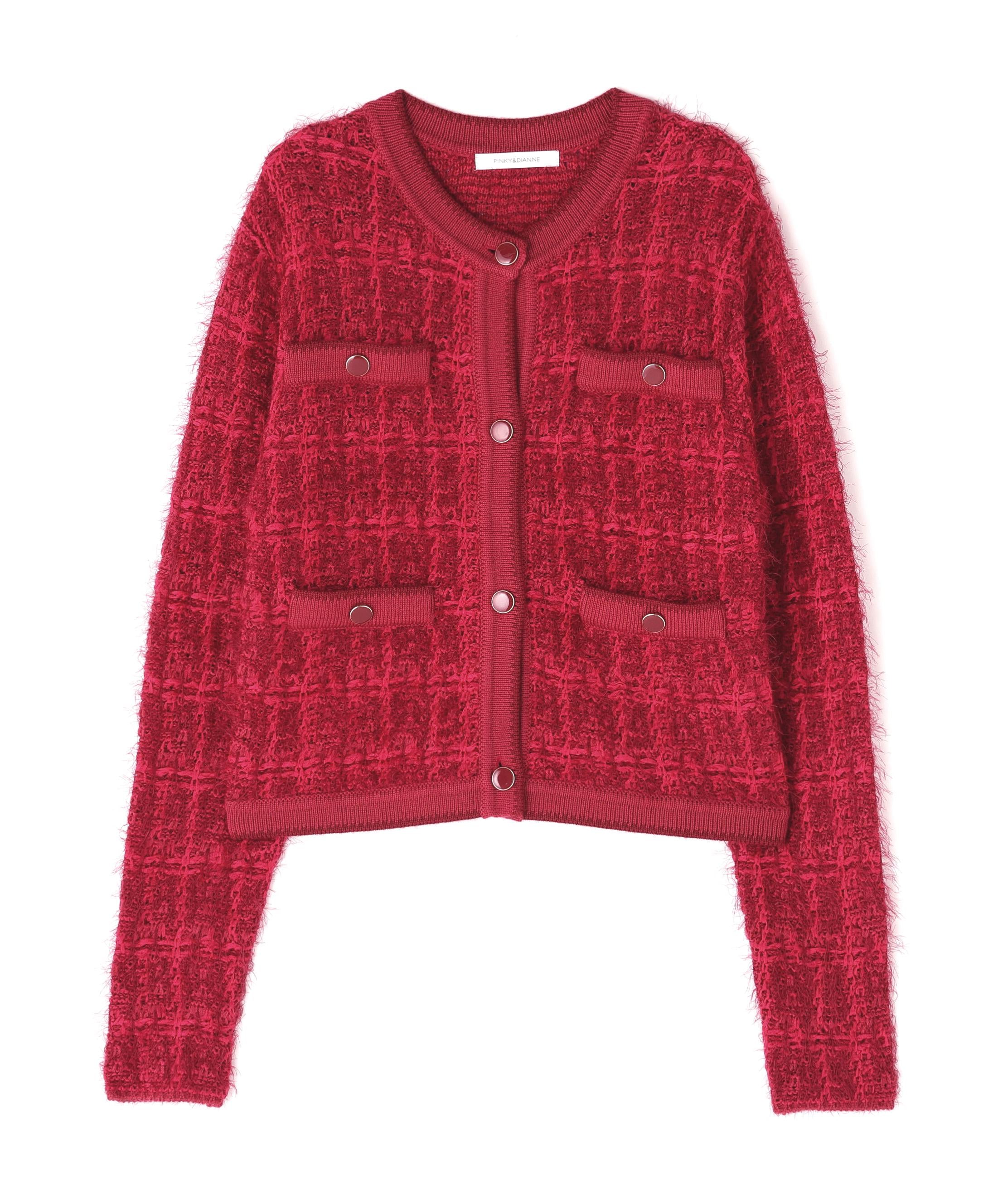 ◆フェザーヤーンツイードニットジャケット レッド