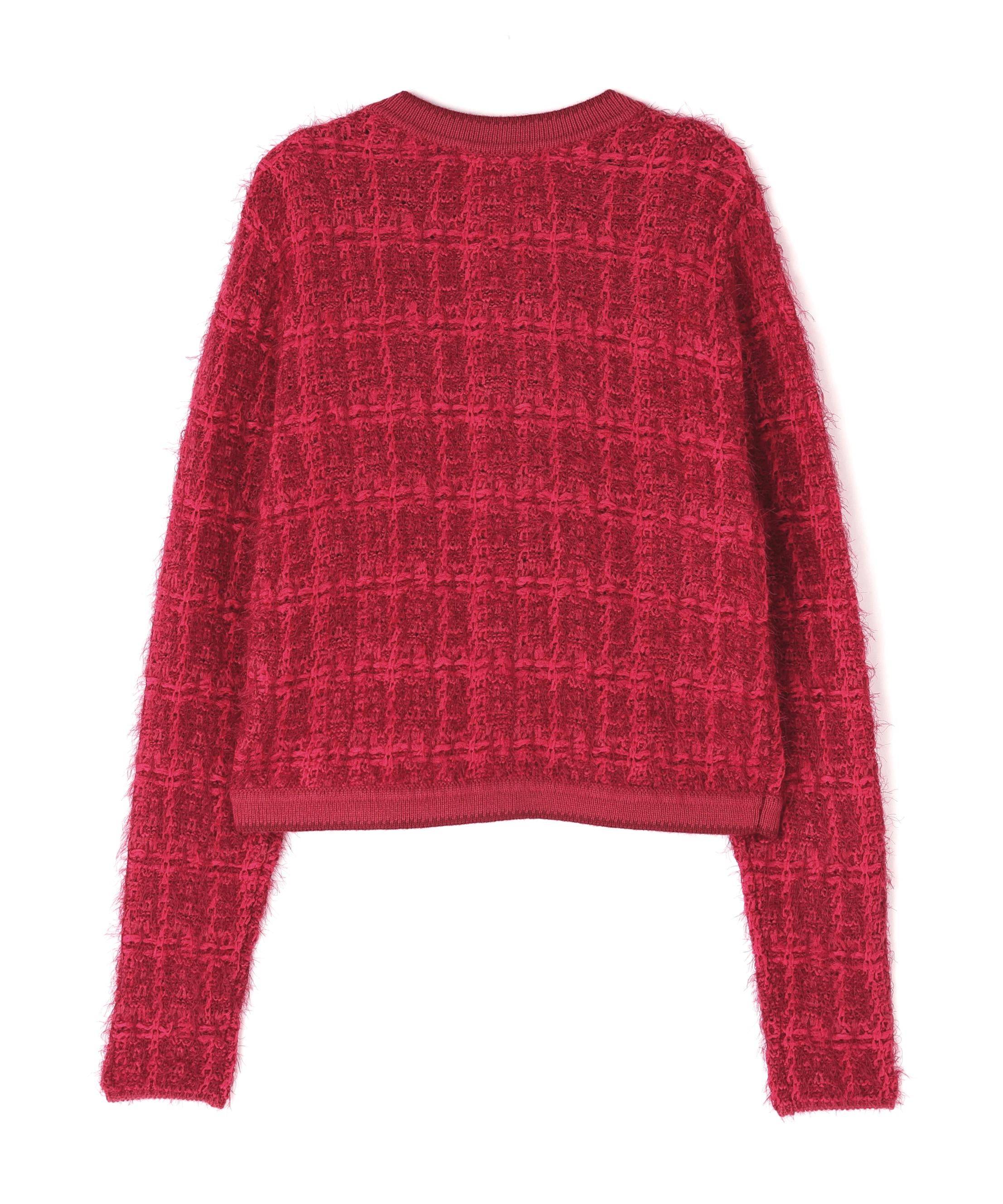 ◆フェザーヤーンツイードニットジャケット レッド