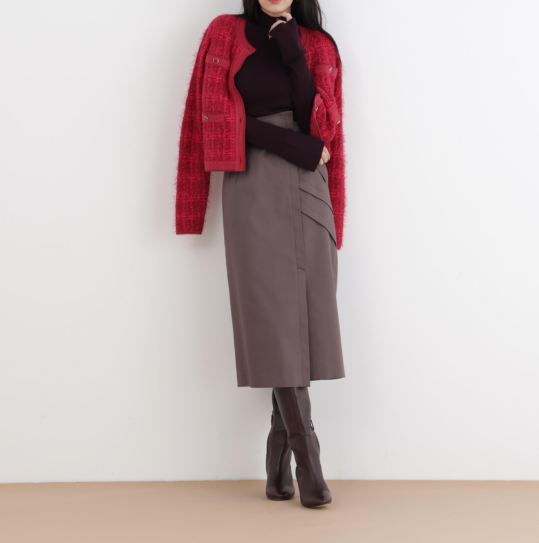 ◆フェザーヤーンツイードニットジャケット レッド