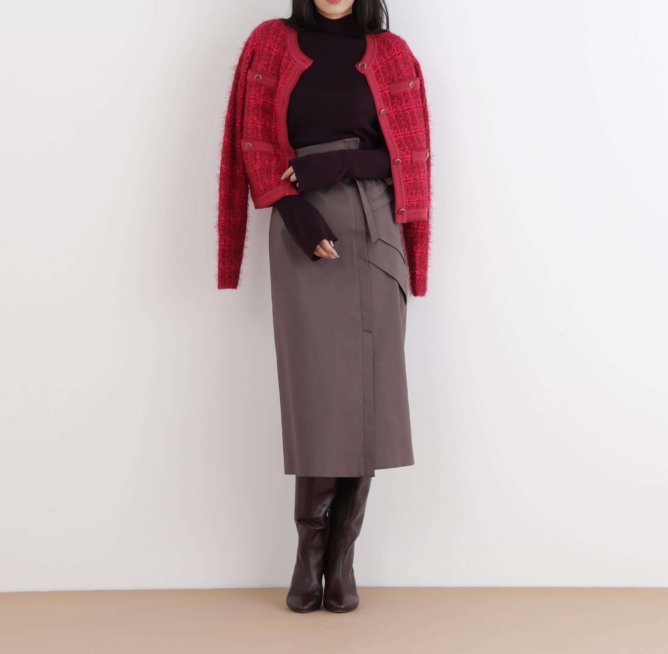 ◆フェザーヤーンツイードニットジャケット レッド