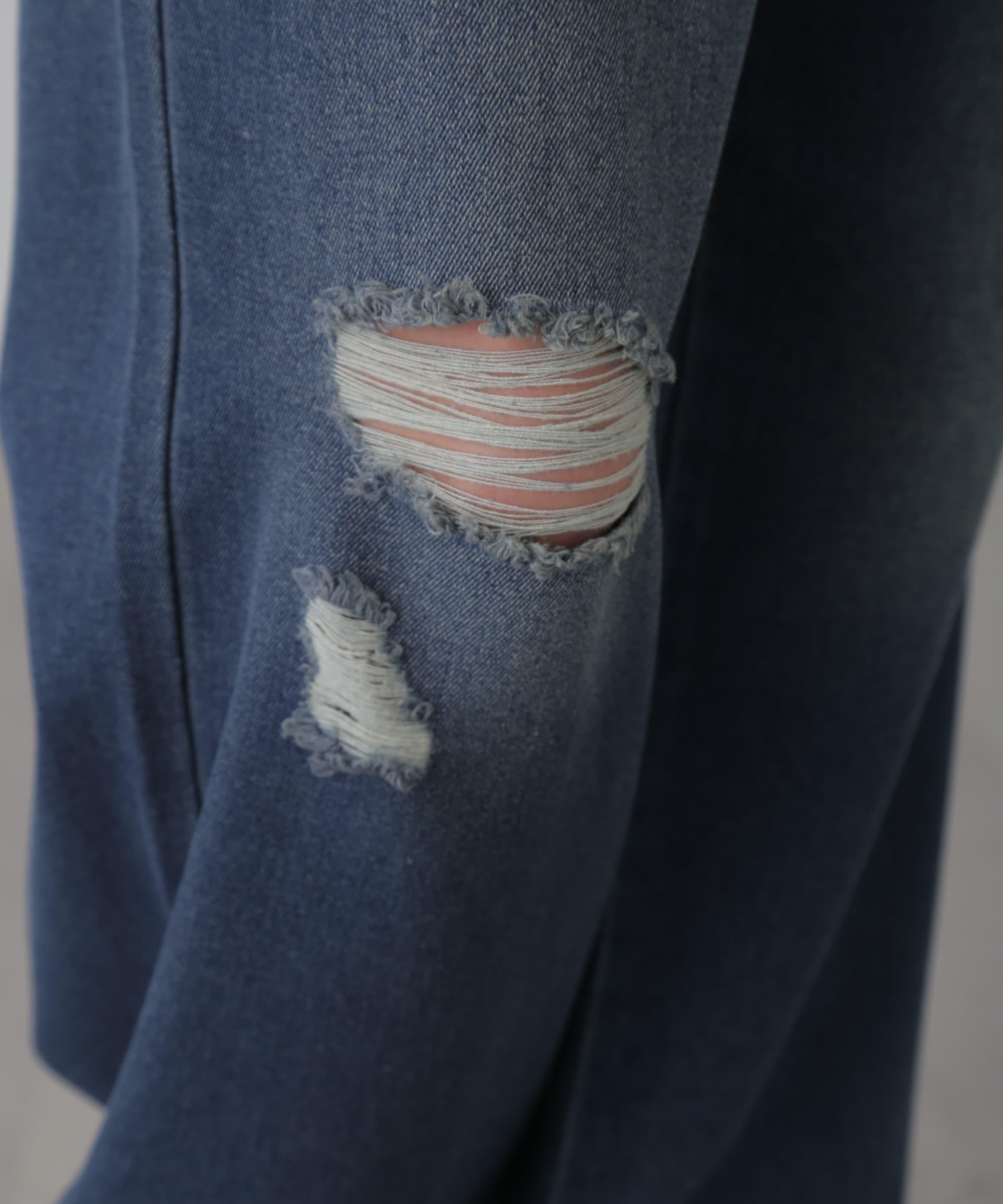 ストレートワイドクラッシュデニムパンツ ブルーオーバーダイ5