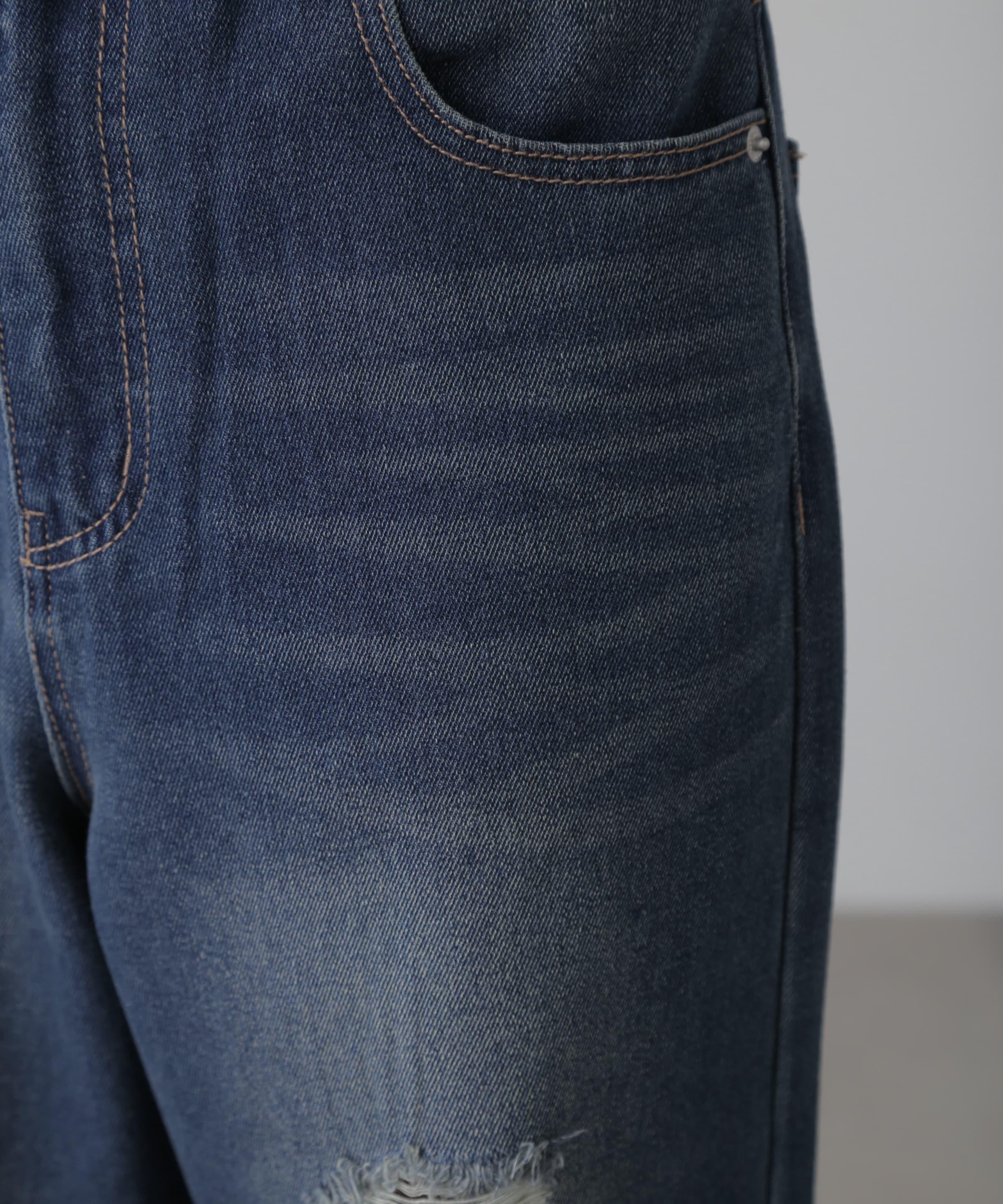 ストレートワイドクラッシュデニムパンツ ブルーオーバーダイ5