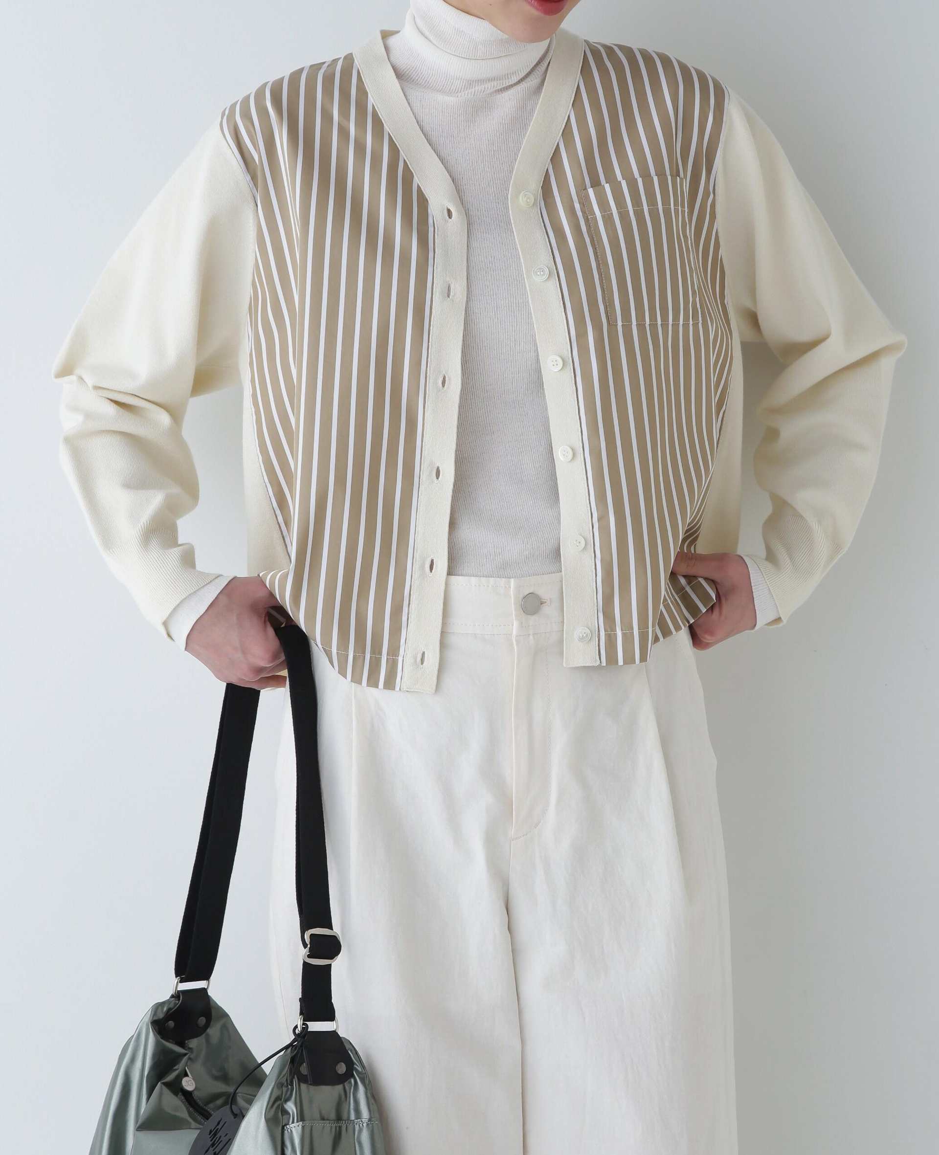 ◆布帛コンビニットカーディガン エクリュ1