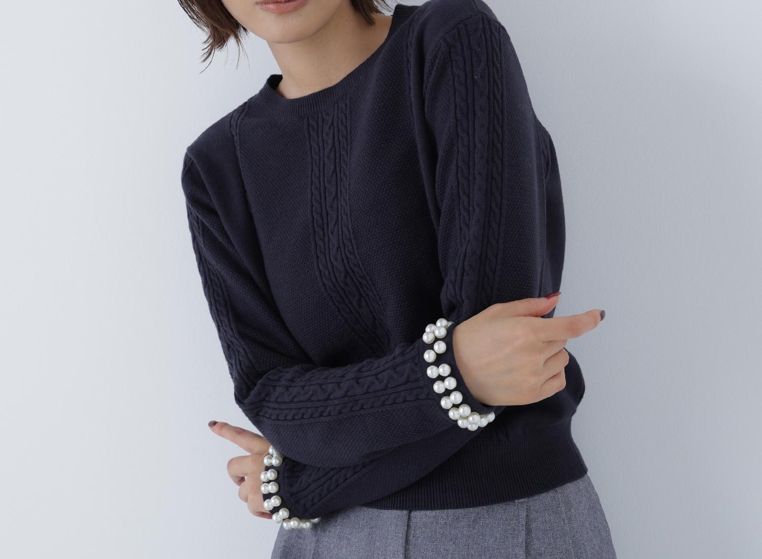 パールブレスレットニット ネイビー