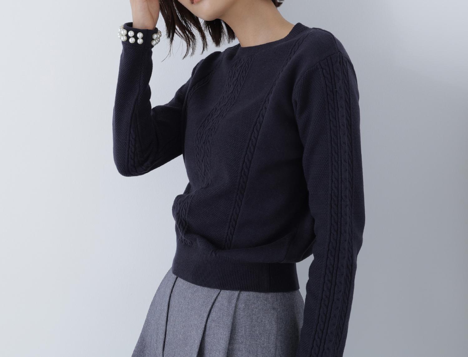 パールブレスレットニット ネイビー