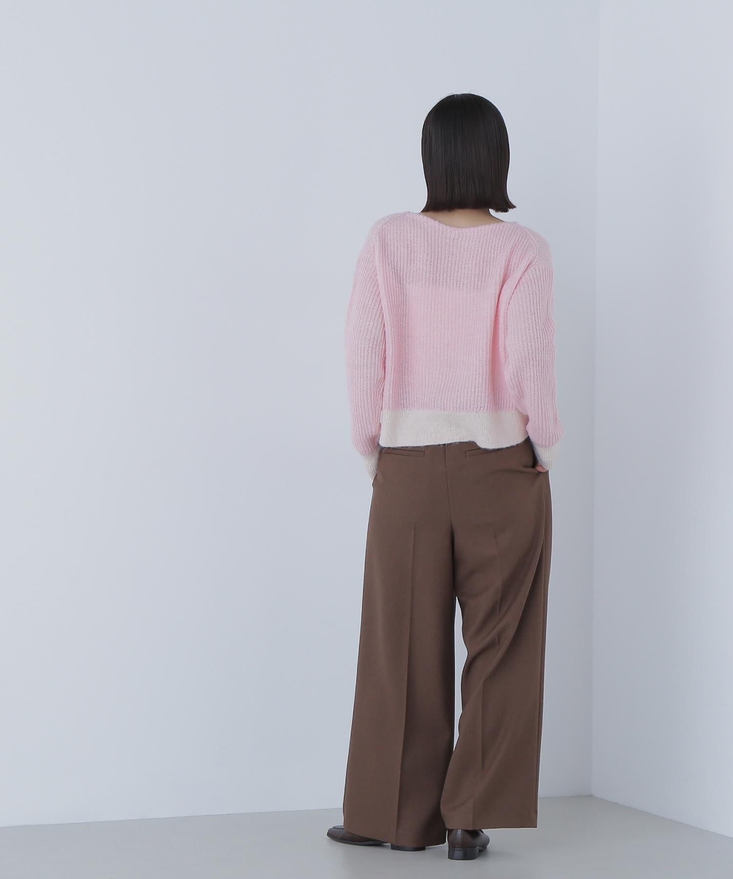 配色リブボクシーニット ピンク×アイボリー2