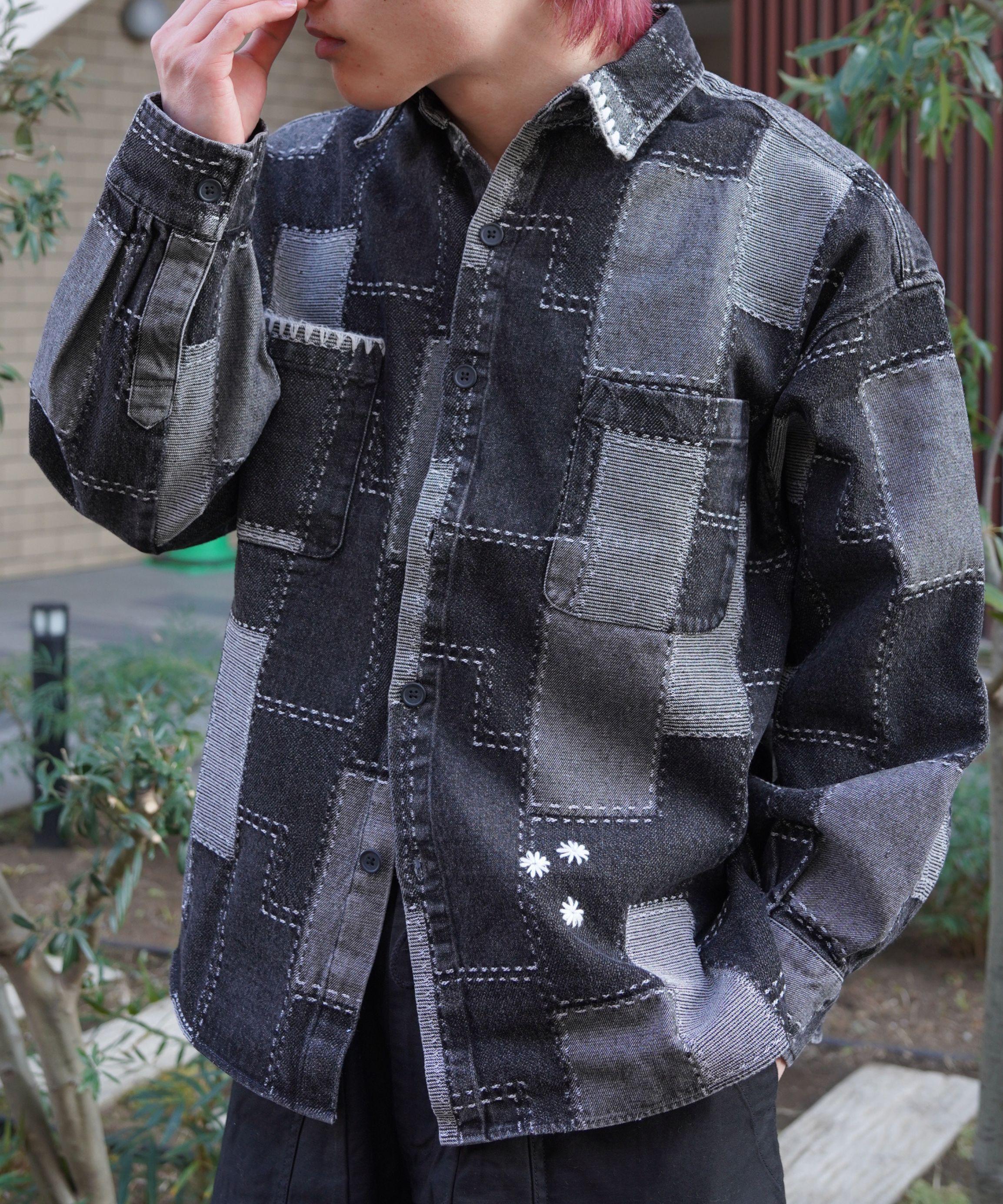 B omnivore/ビーオムニボー　PATCHWORK DENIM SHIRT ブラック