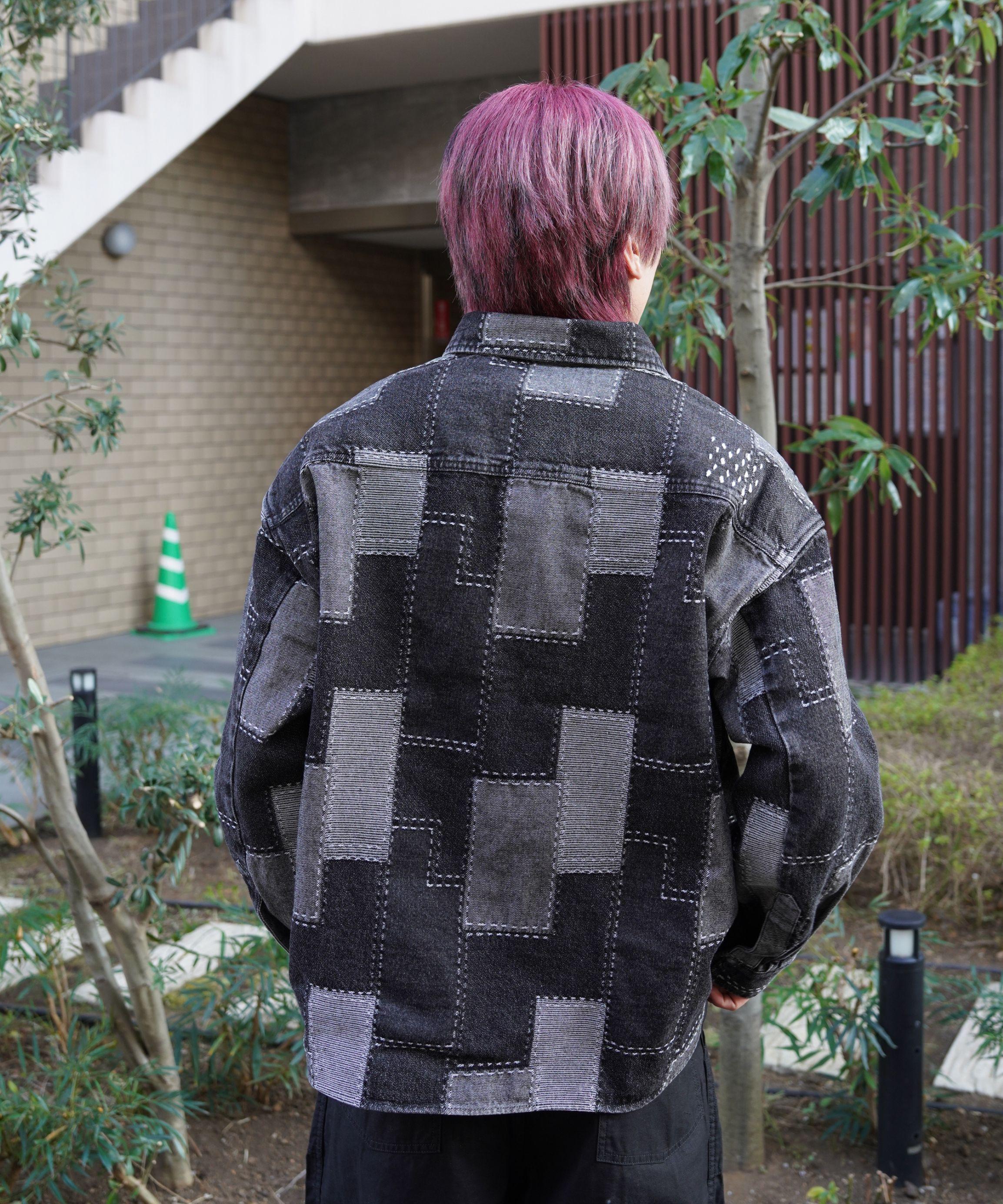 B omnivore/ビーオムニボー　PATCHWORK DENIM SHIRT ブラック
