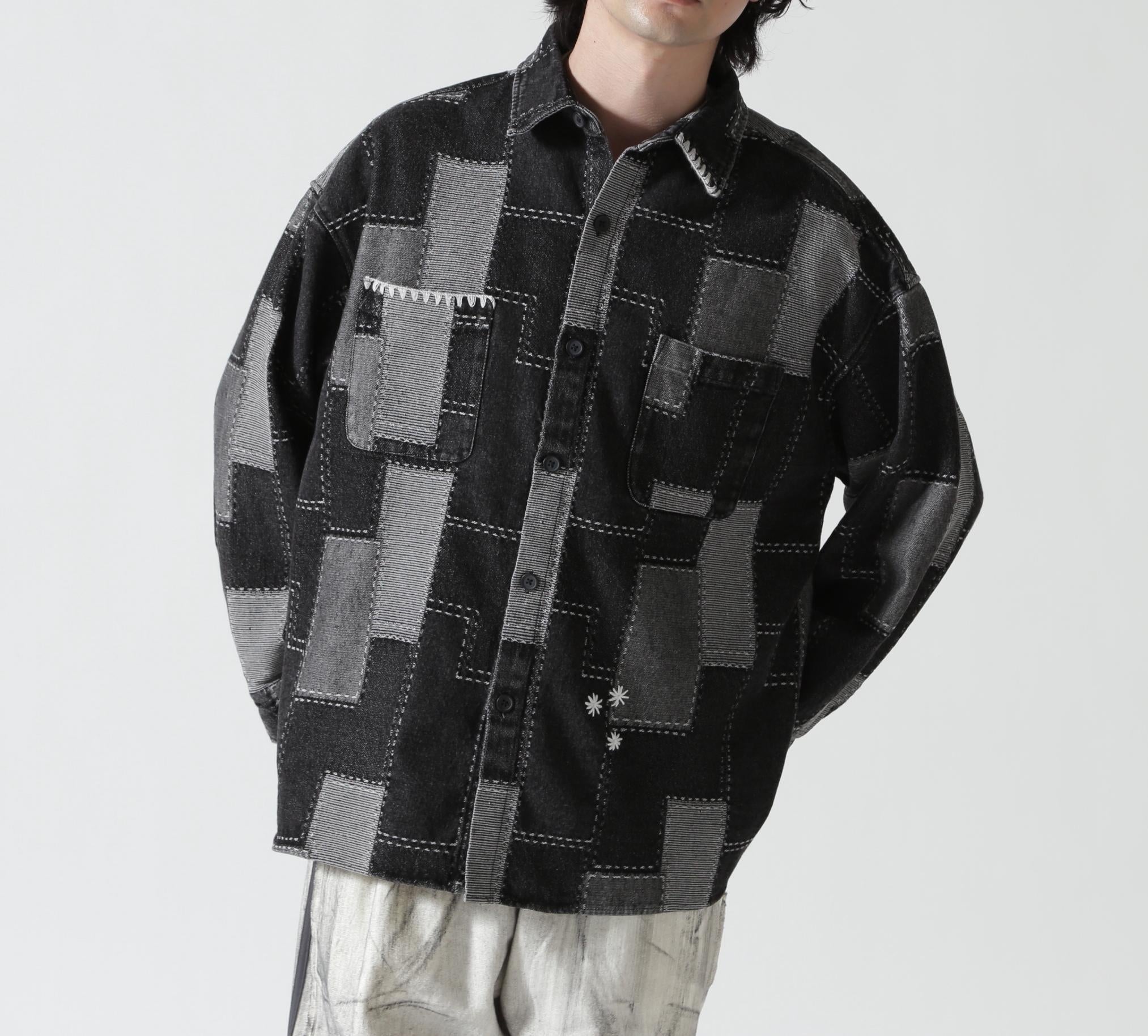 B omnivore/ビーオムニボー　PATCHWORK DENIM SHIRT ブラック