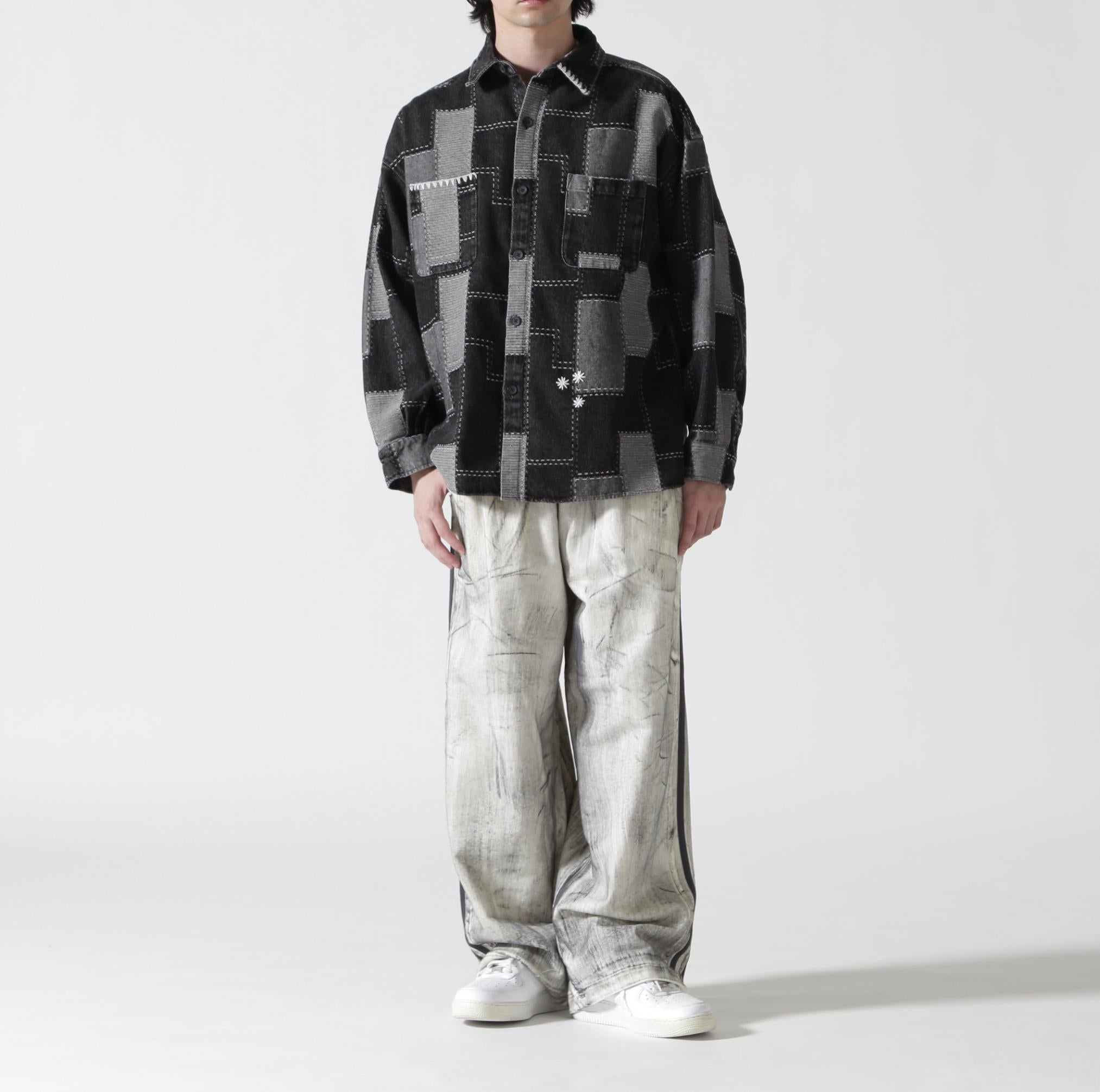 B omnivore/ビーオムニボー　PATCHWORK DENIM SHIRT ブラック