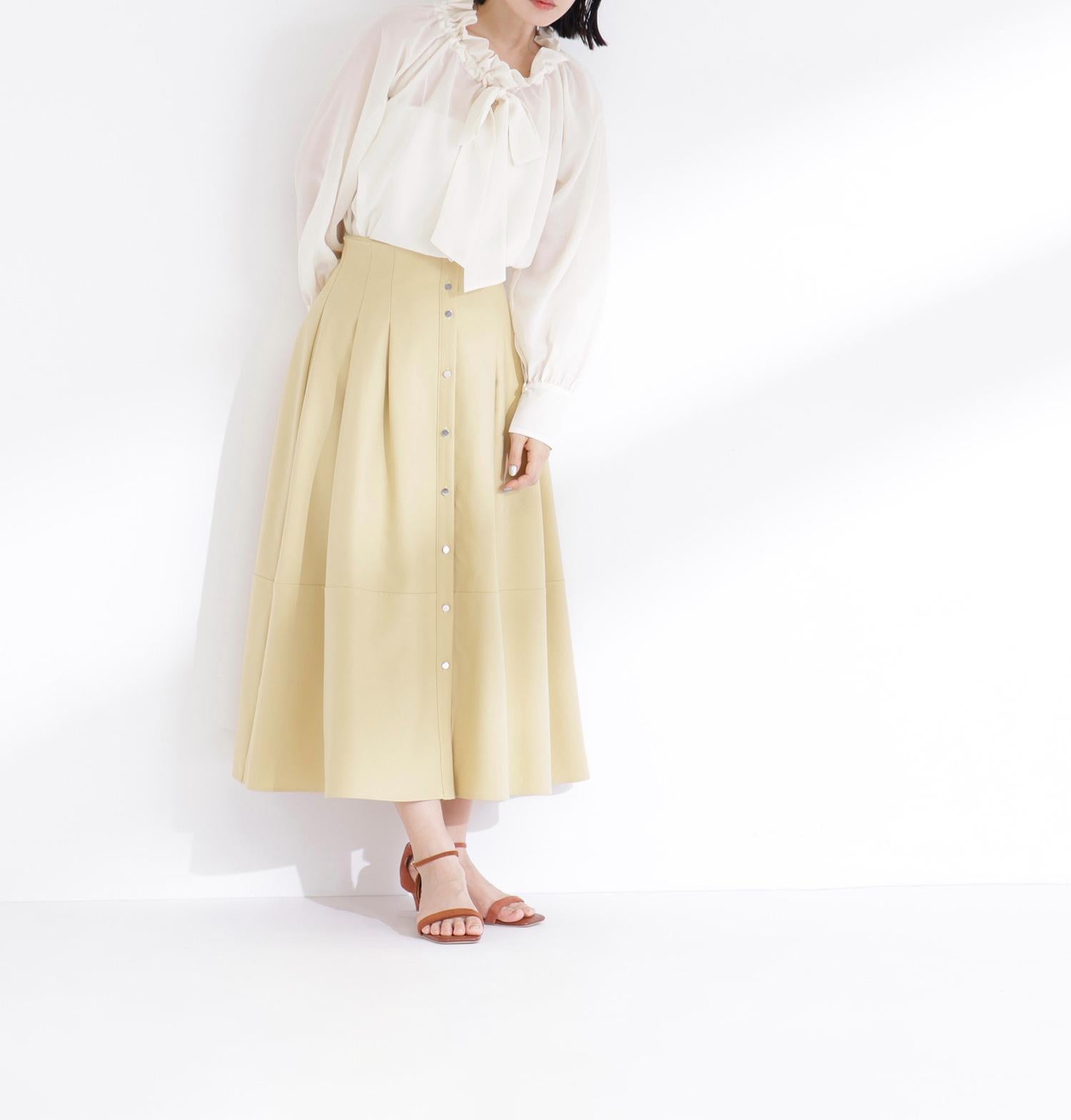 フロントボタンフレアスカート イエロー