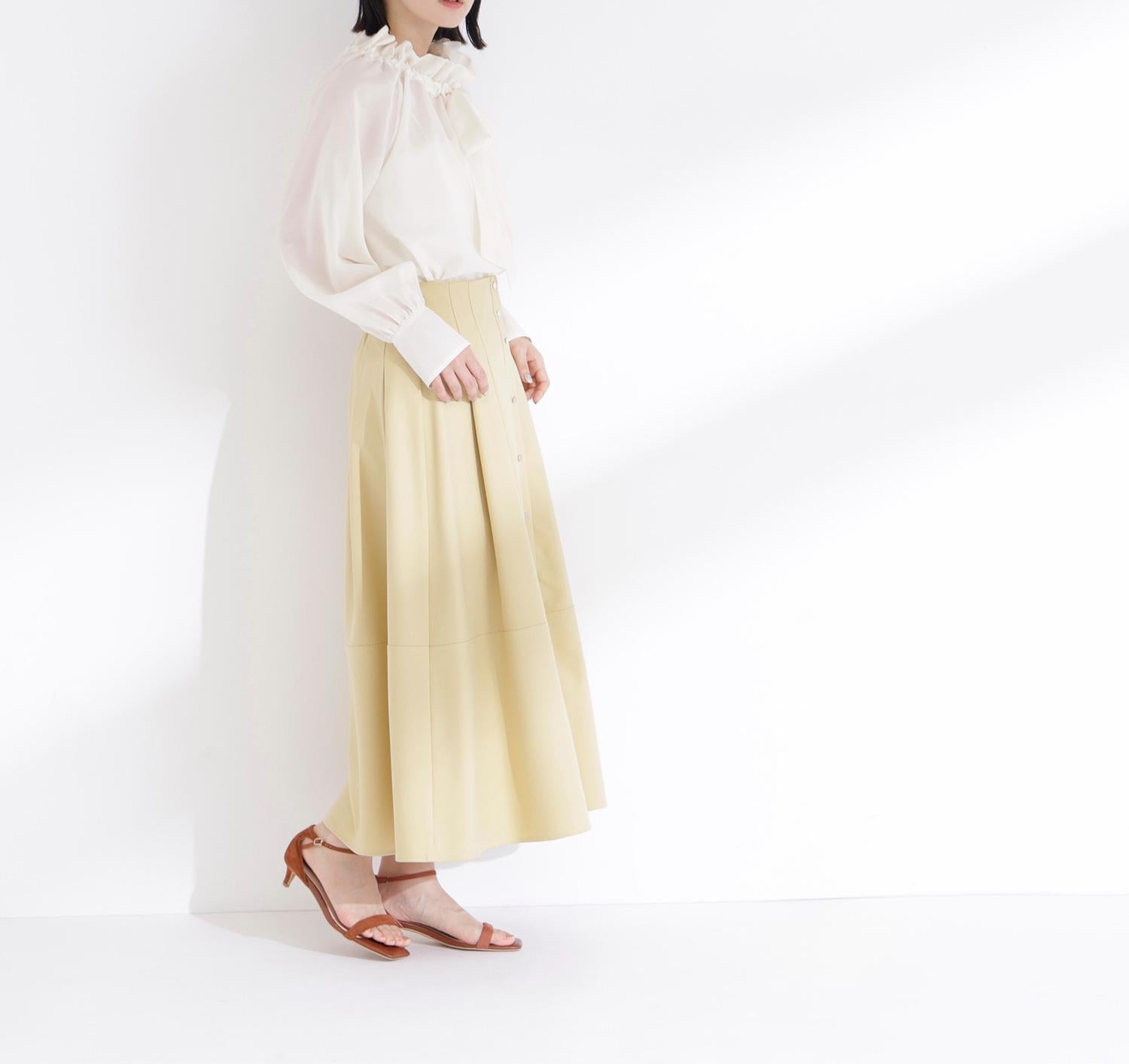 フロントボタンフレアスカート イエロー