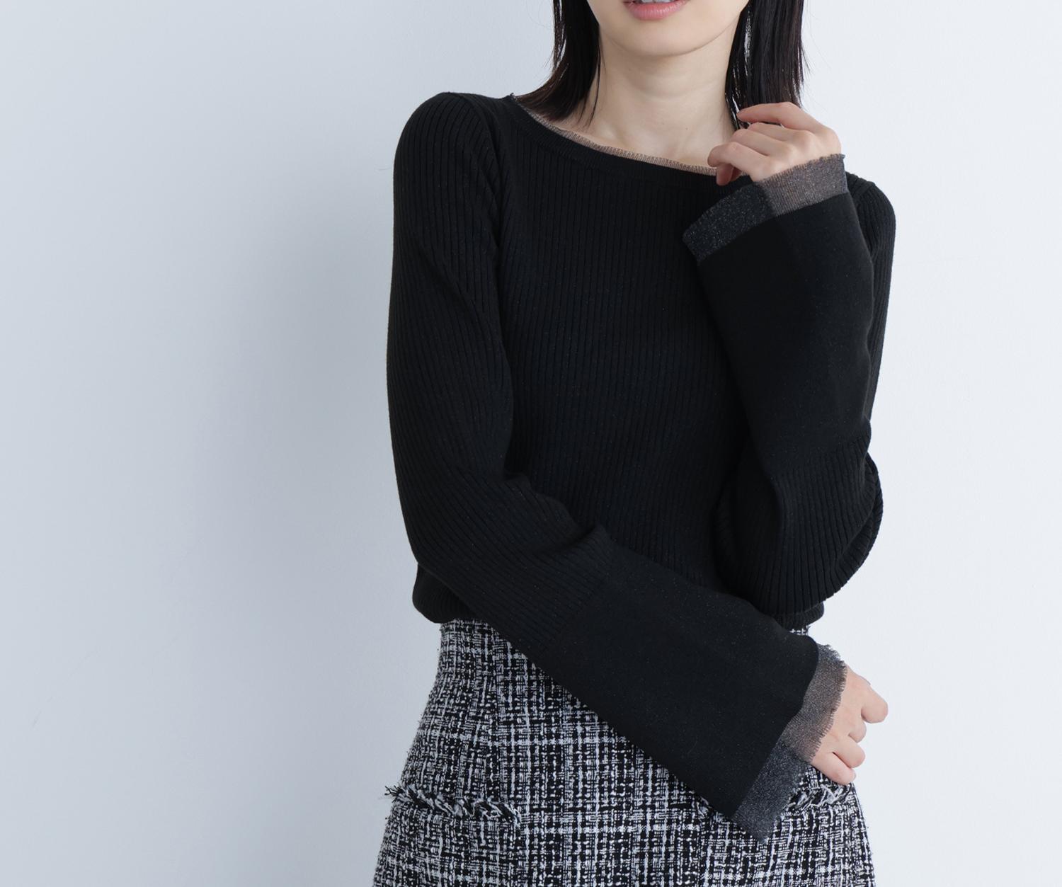 ボートネックフレアカフスニット ブラック