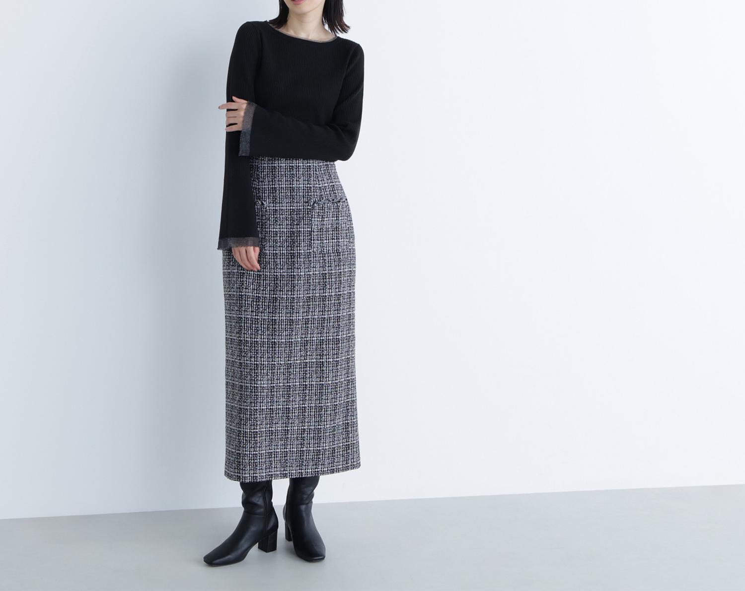 ボートネックフレアカフスニット ブラック