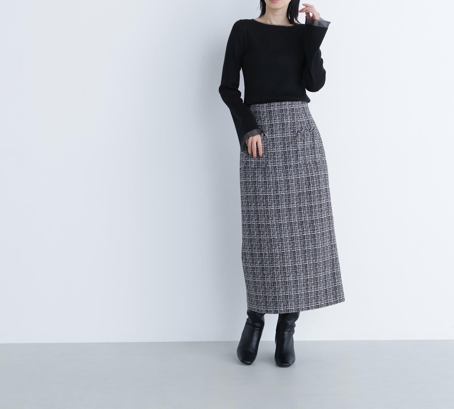 ボートネックフレアカフスニット ブラック